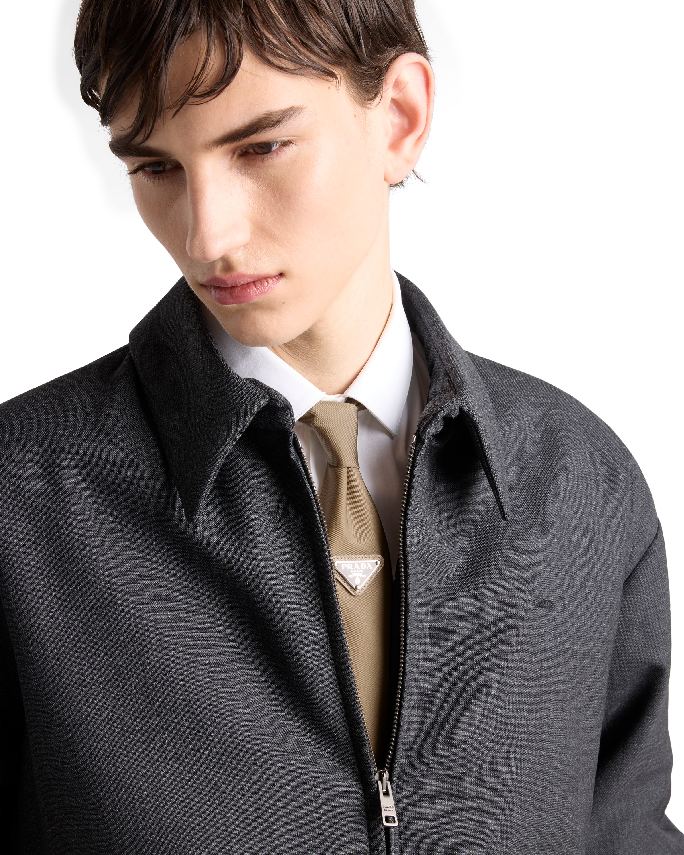 Prada Enamelled Triangle Tie In Brown