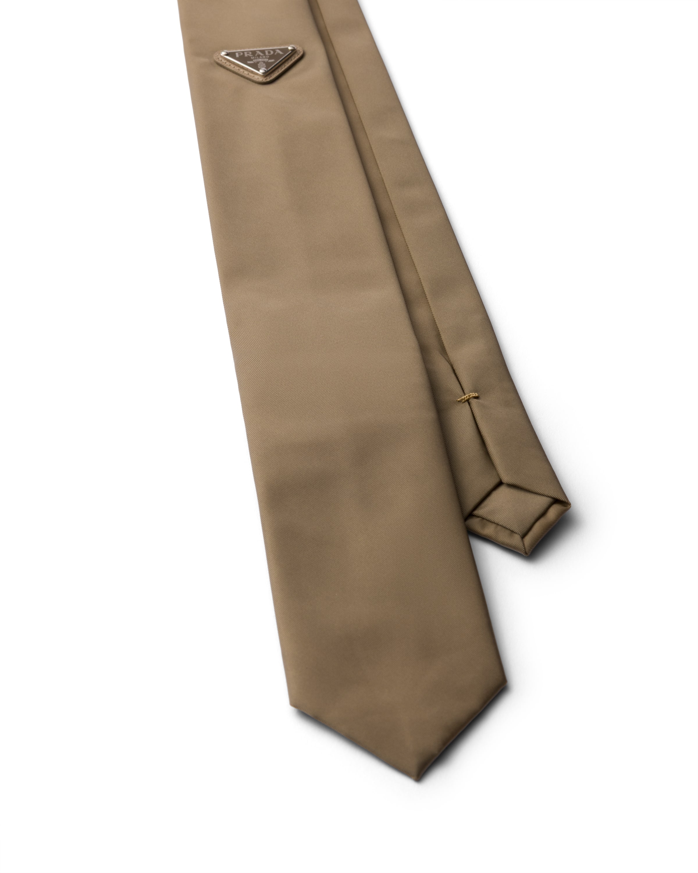 Prada Enamelled Triangle Tie In Brown