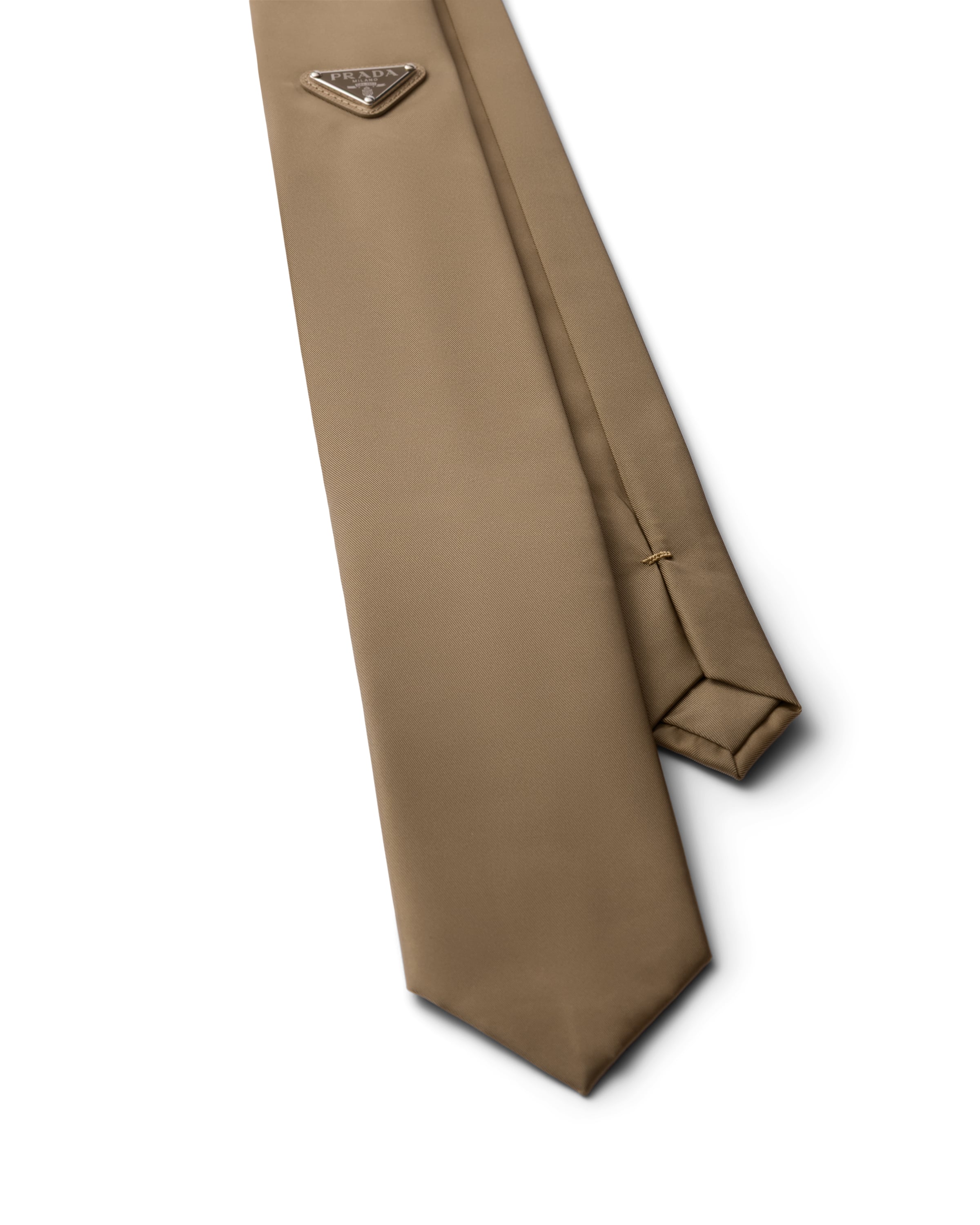 Prada Enamelled Triangle Tie In Brown