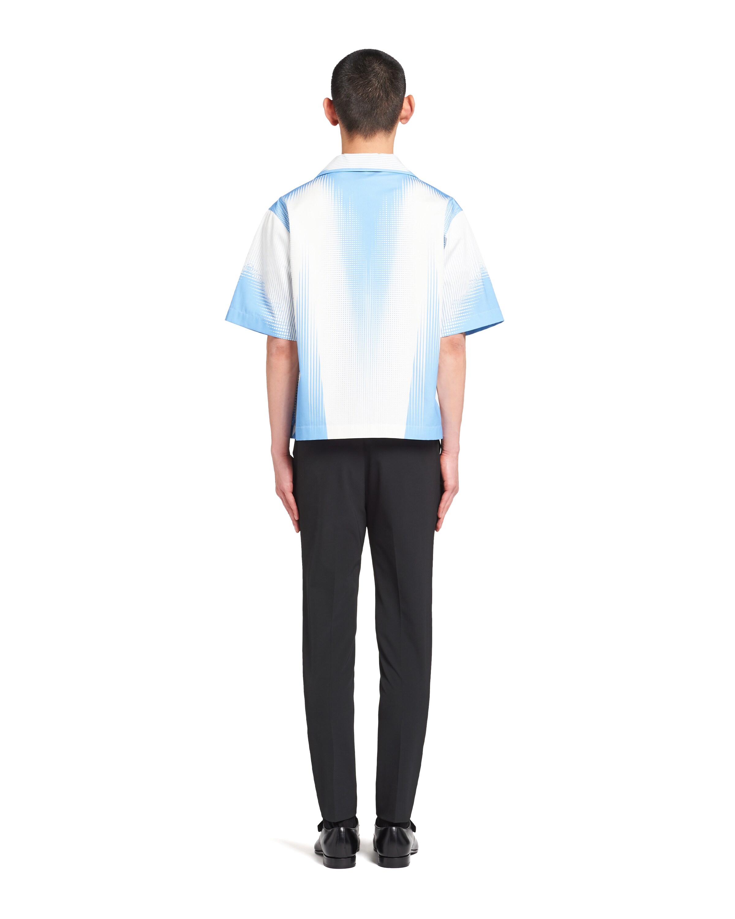 White/light Blue Printed heavy cotton bowling shirt Prada