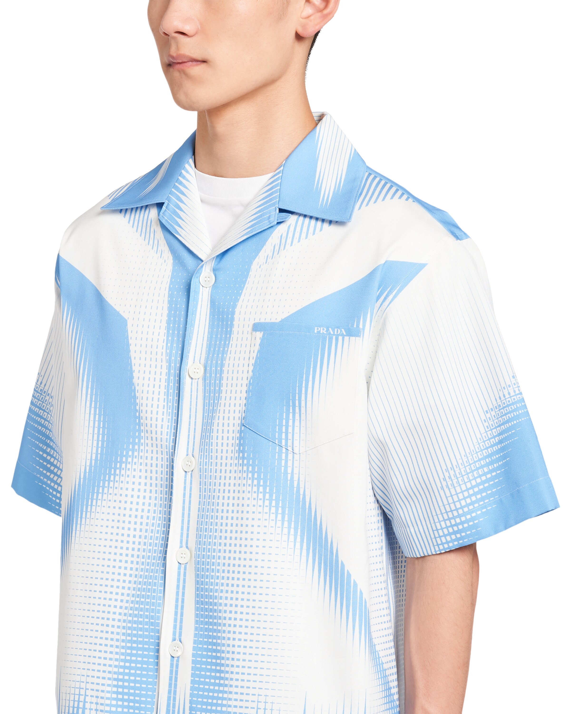 White/light Blue Printed heavy cotton bowling shirt Prada