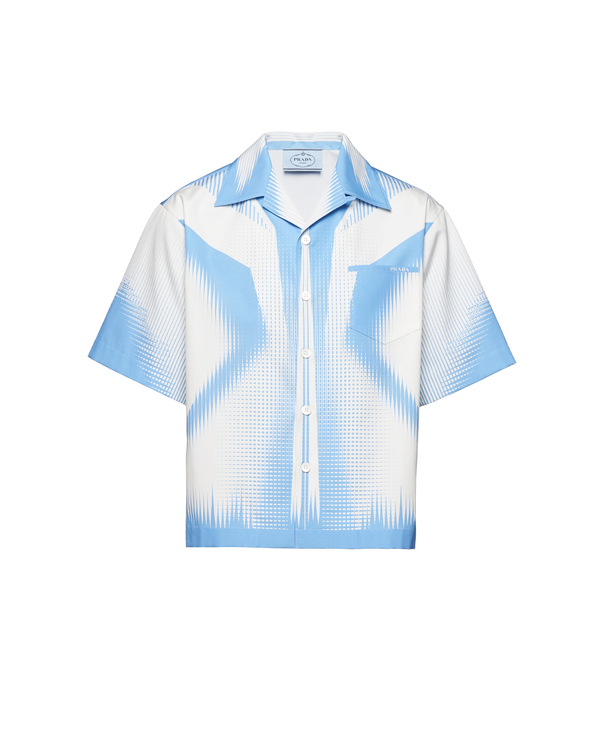 White/light Blue Printed heavy cotton bowling shirt Prada