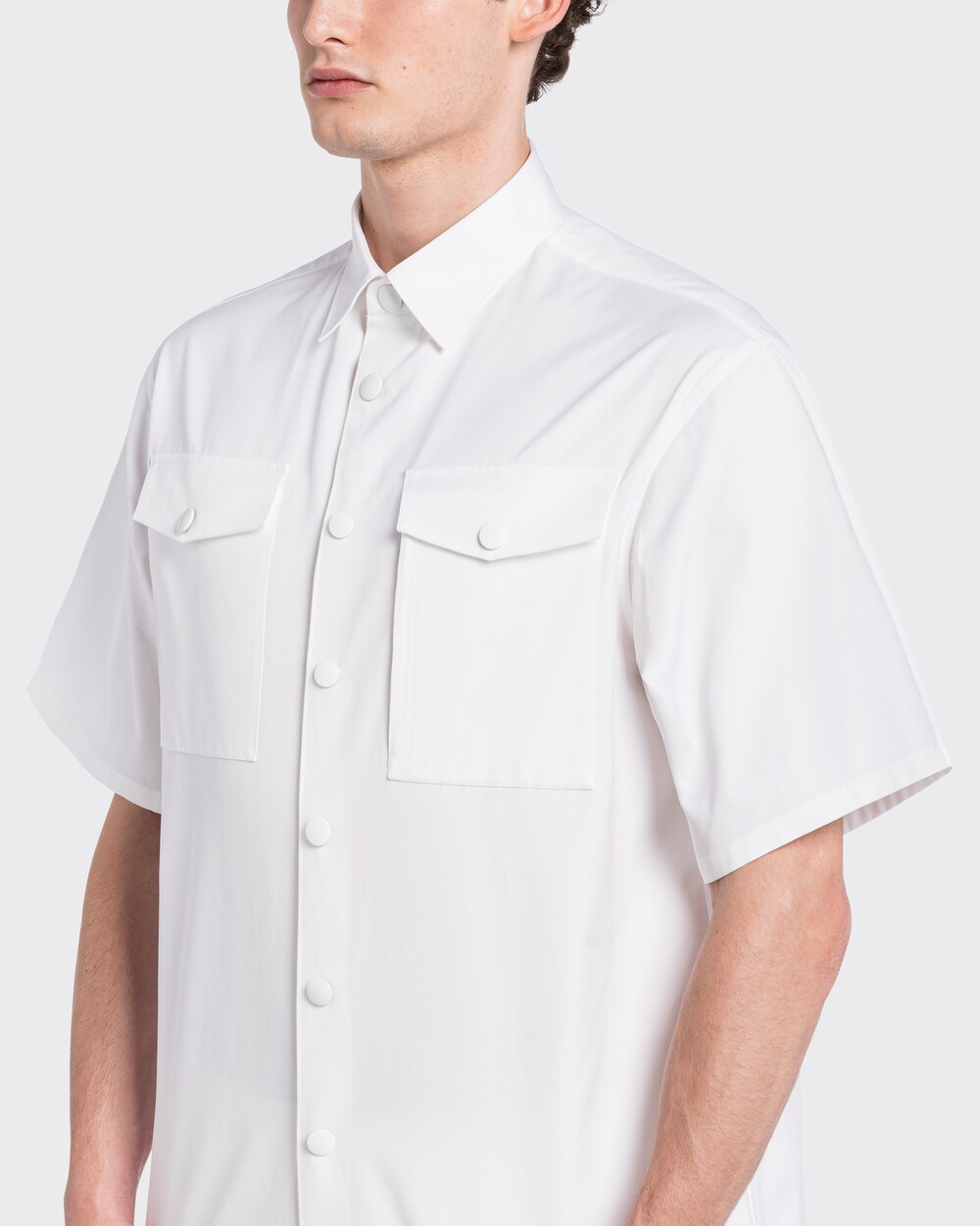 White Short-sleeved heavy cotton shirt 