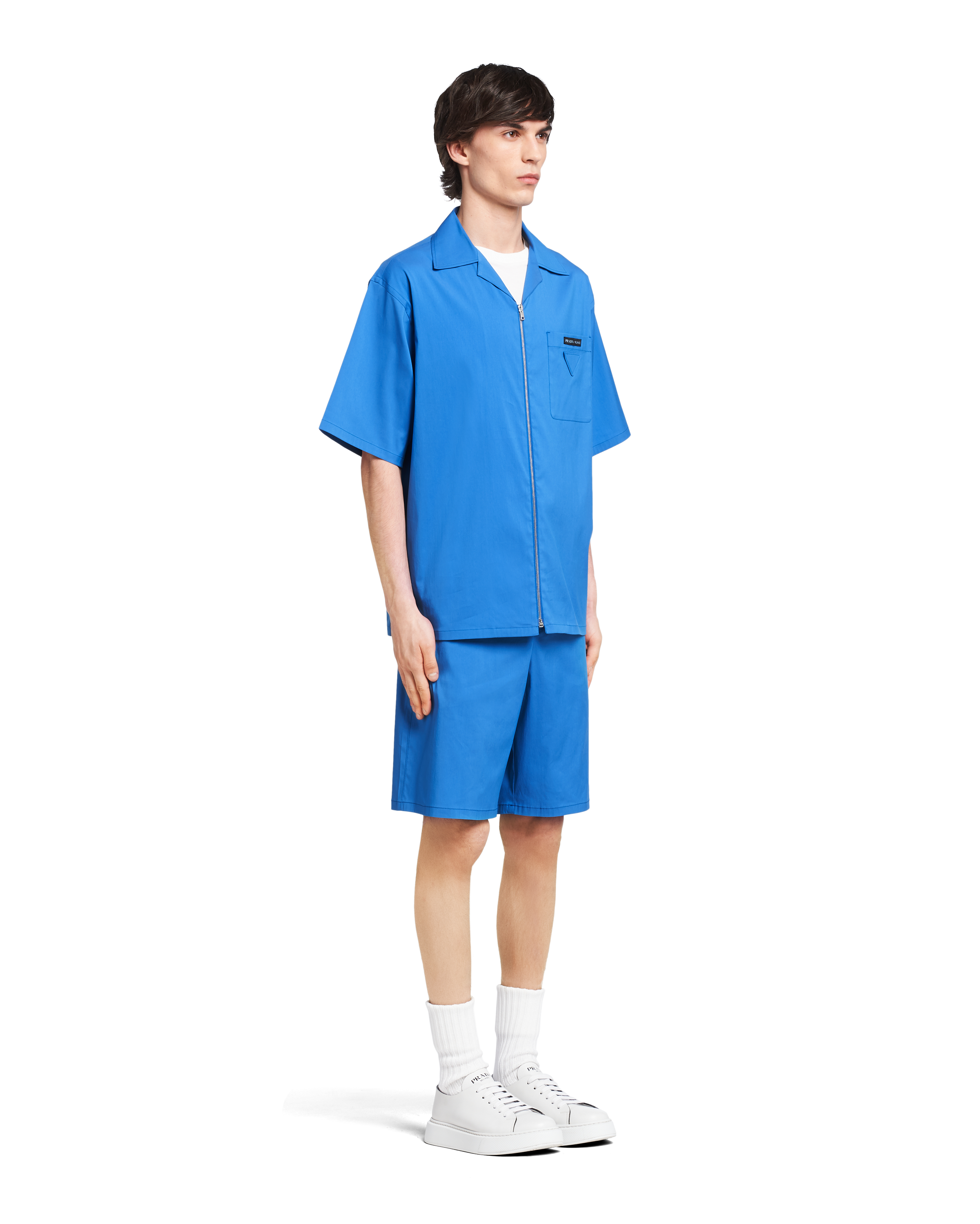 Light Blue Stretch cotton bowling shirt Prada