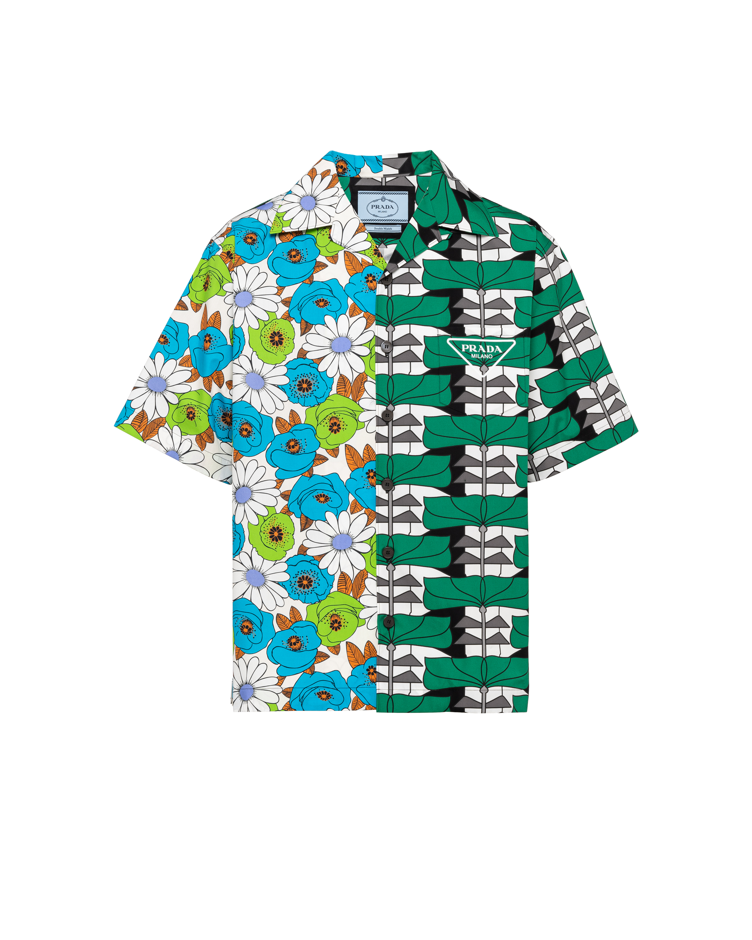 Prada Double Match Colour-block Shirt In Light Blue / Emerald