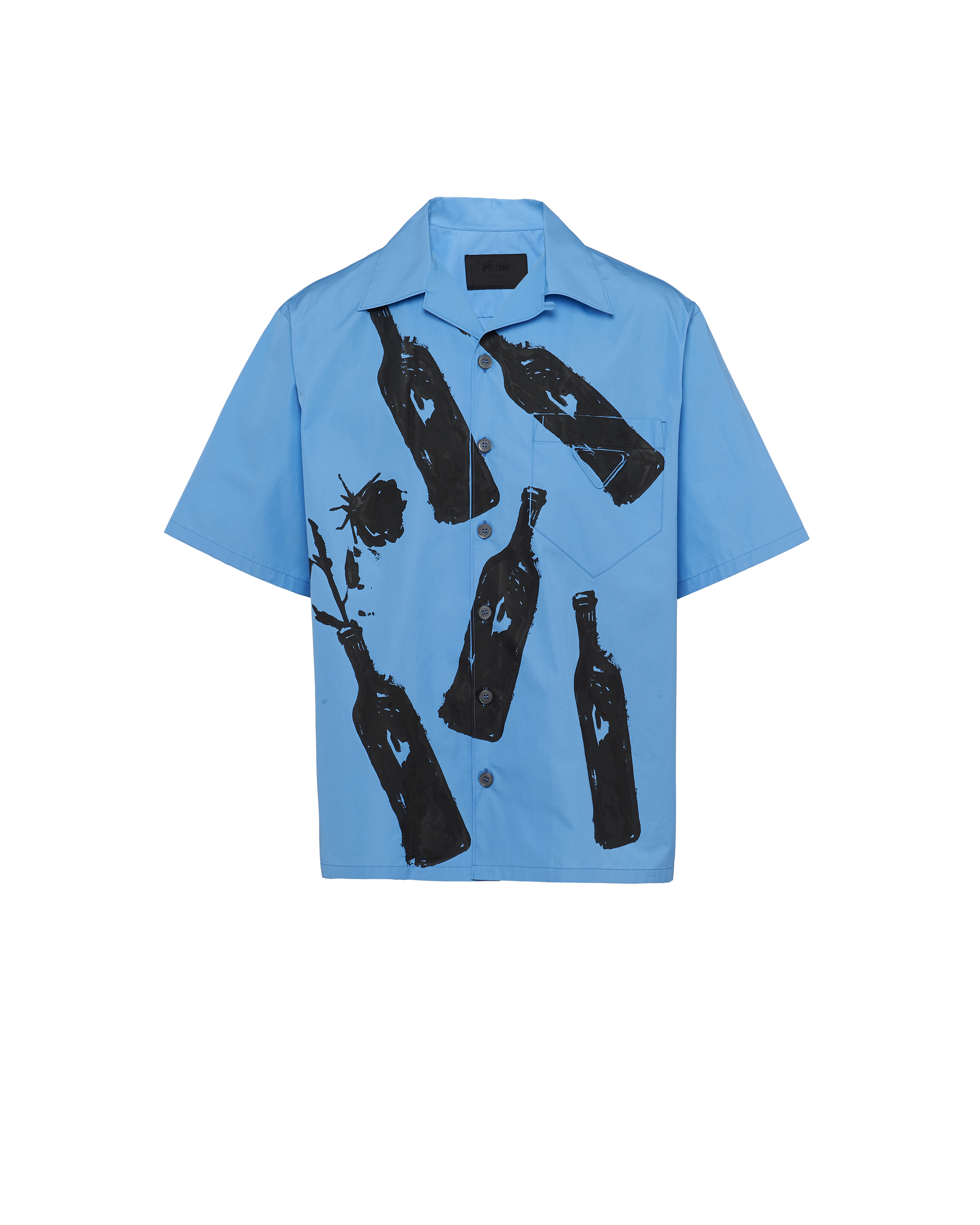Prada Short-sleeved Shirt In Printed Cotton In Light Blue