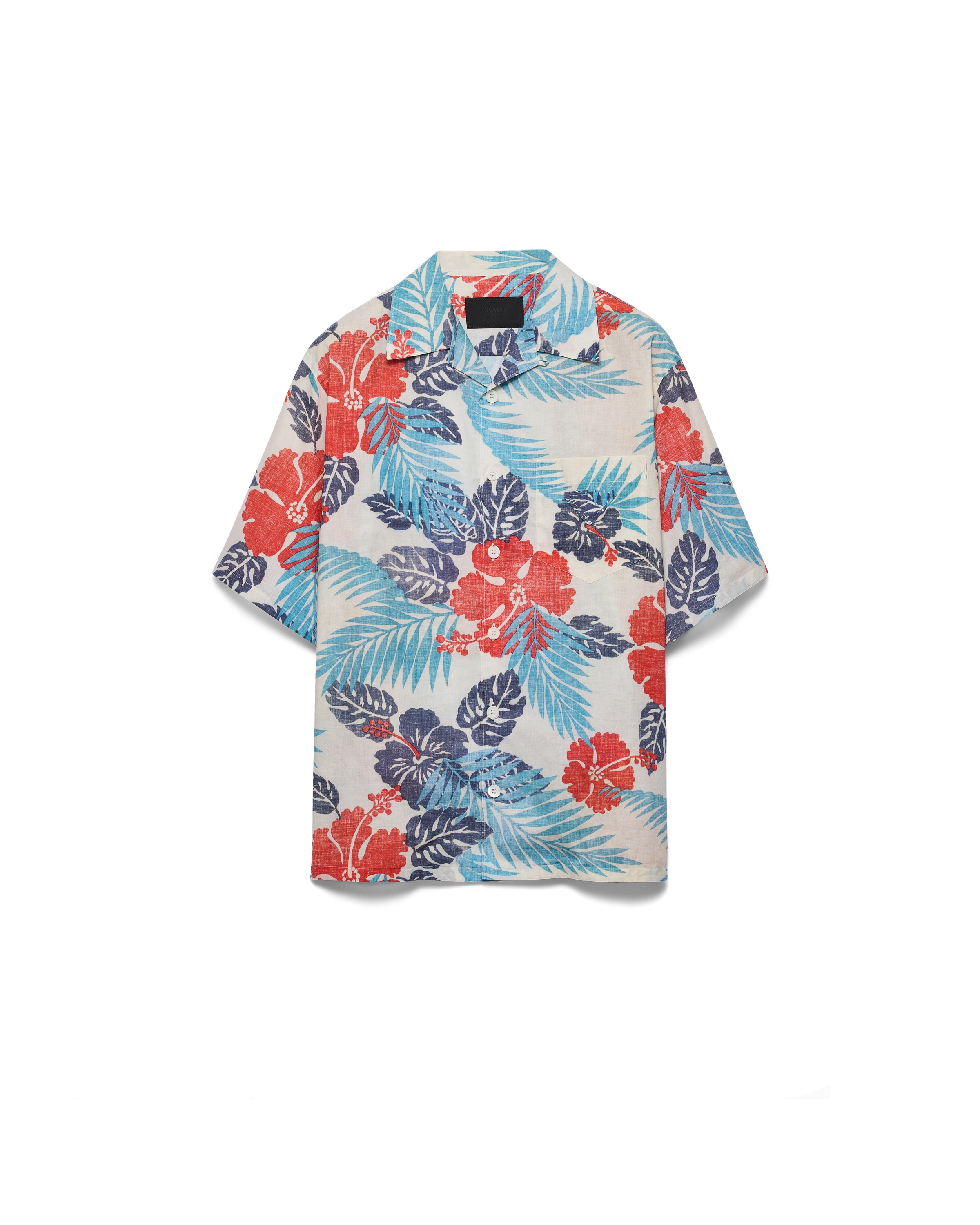 Prada Chemise Bowling En Coton Imprimé, Homme, Rouge/bleu, Taille M