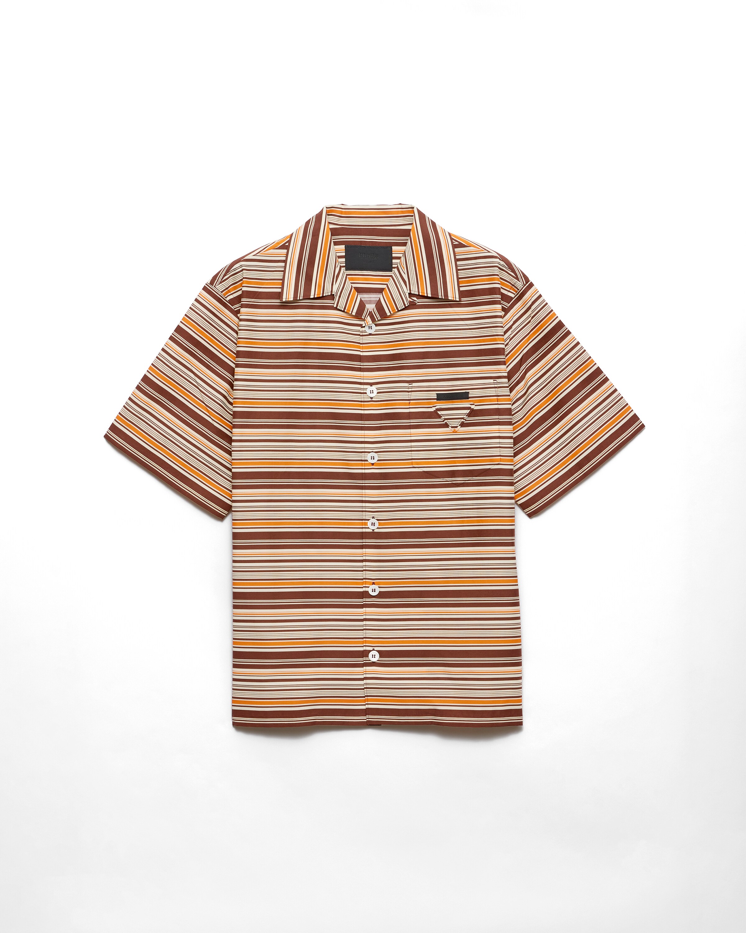 Prada Camicia Bowling In Cotone A Righe, Uomo, Bruciato, Taglia S