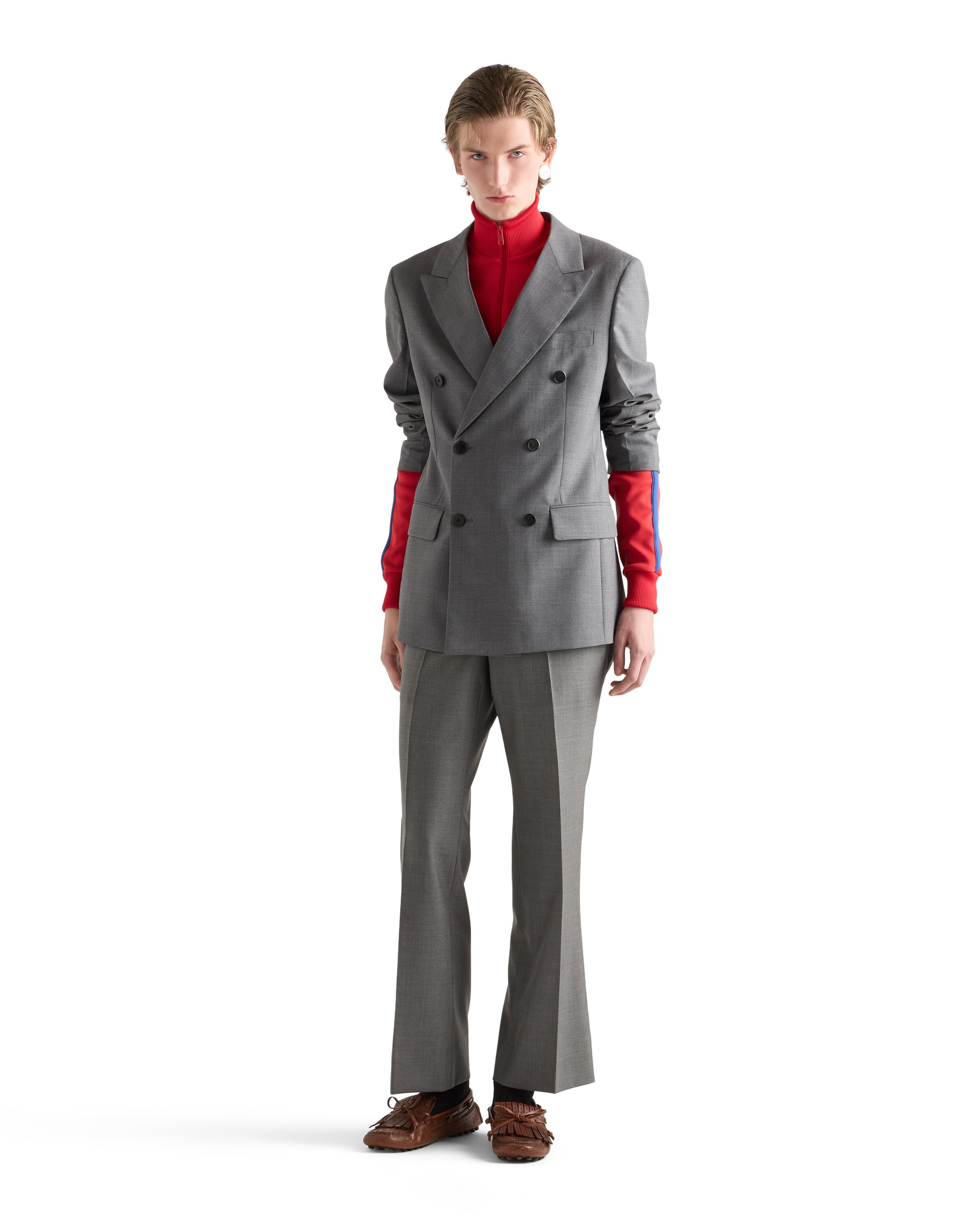 Prada Double-breasted Peak-lapels Blazer In Gray