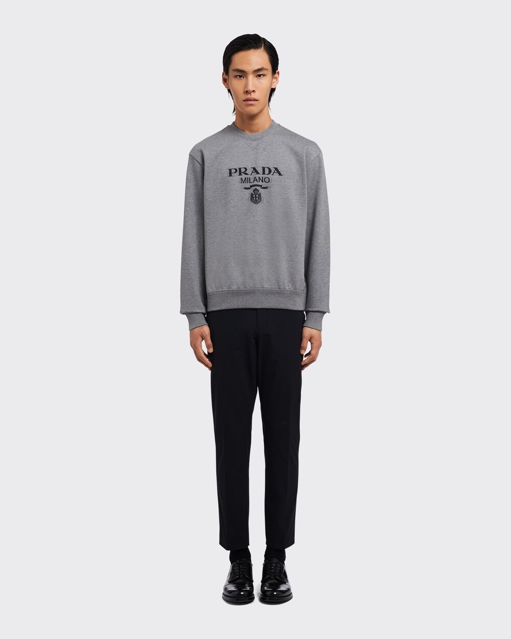 Felpa oversize in cotone con logo Grigio/nero | Prada