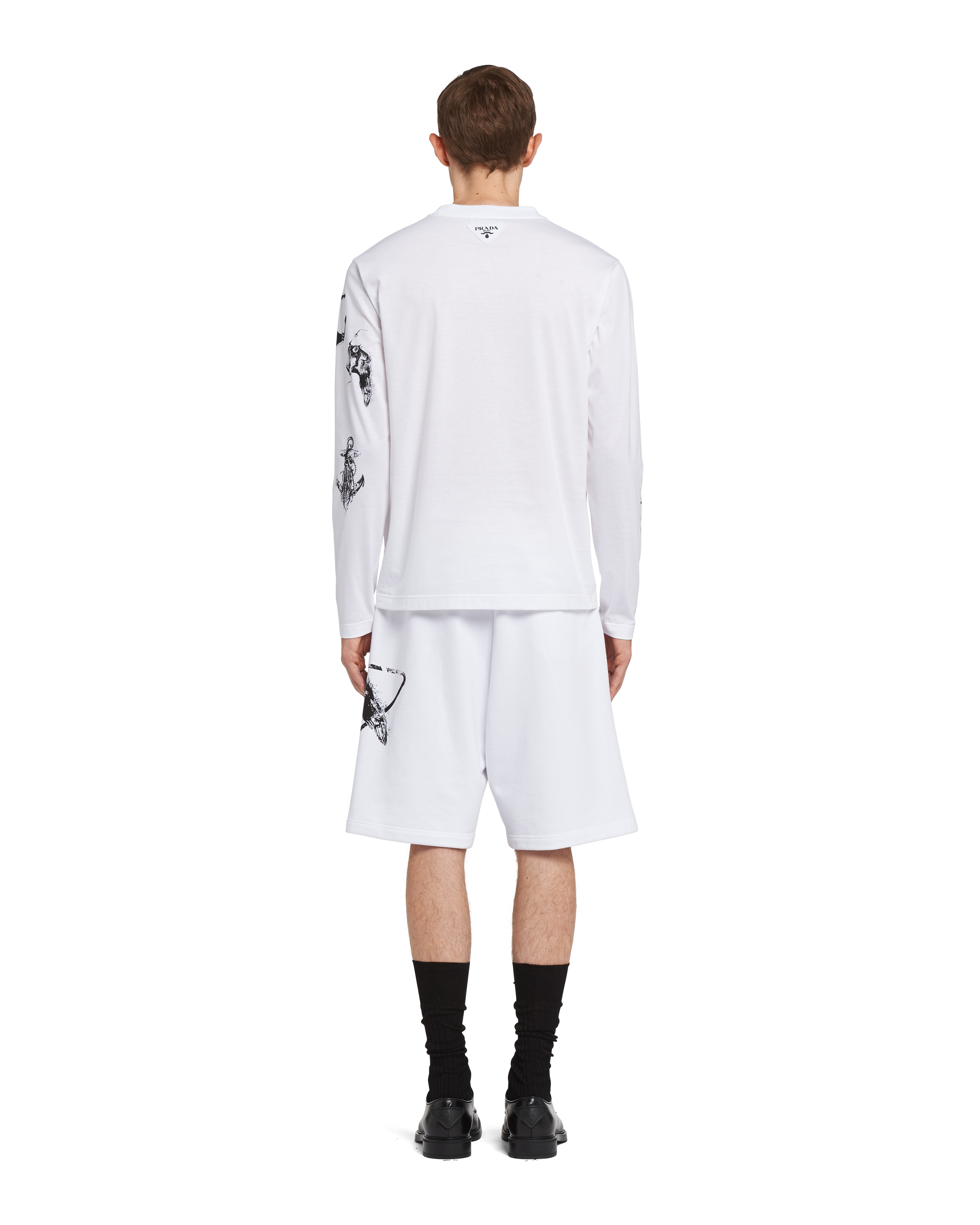 White Printed cotton T-shirt | Prada