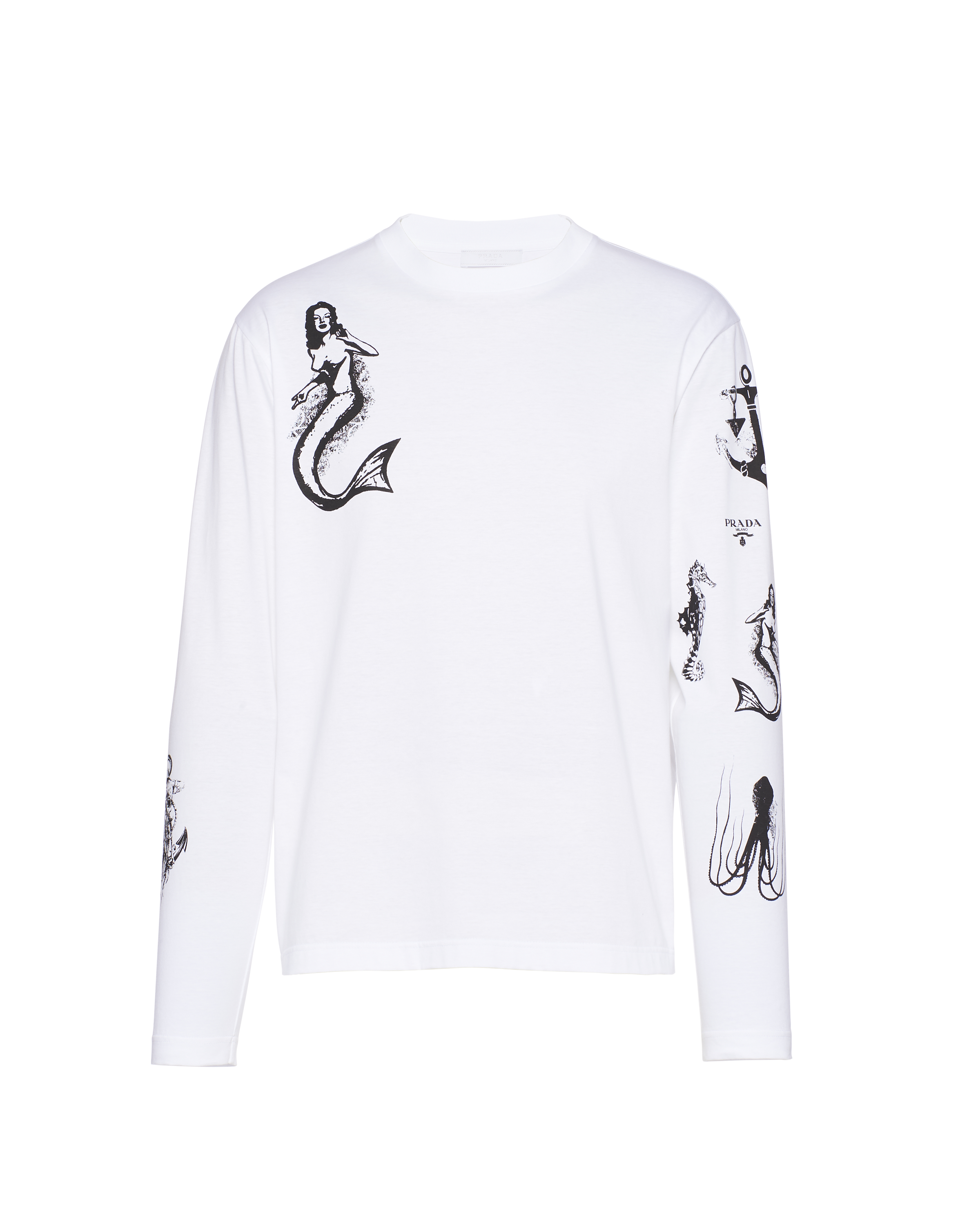 White Printed cotton T-shirt | Prada