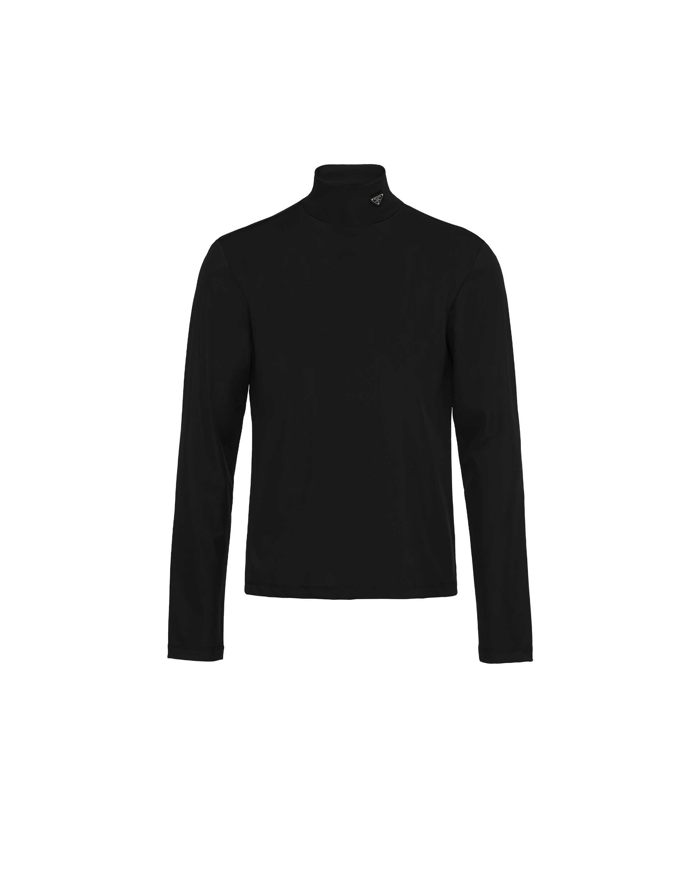 Prada Stretch Nylon Turtleneck Long Sleeves Top In Black