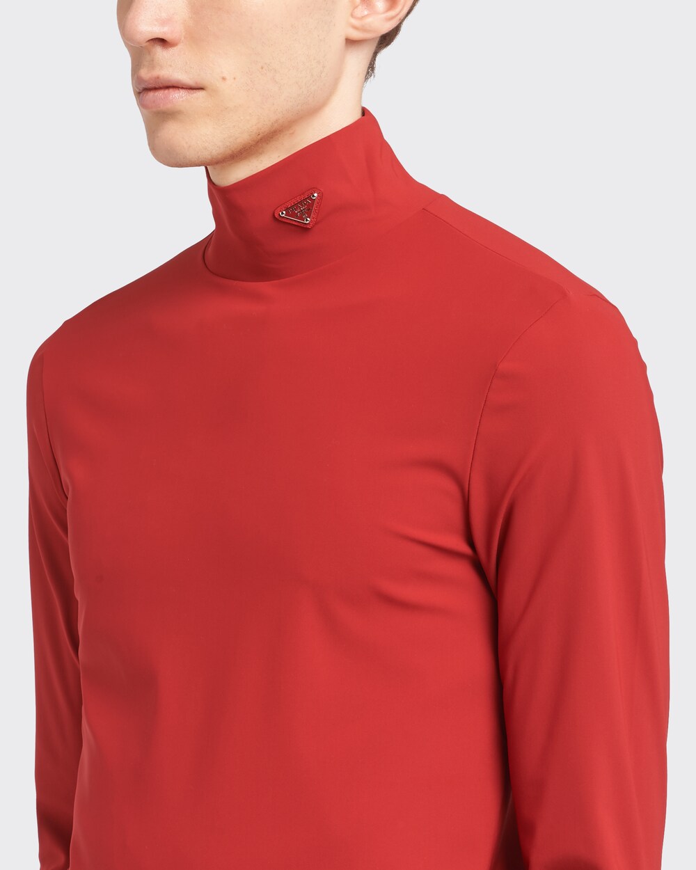 Red Technical jersey mock turtleneck 