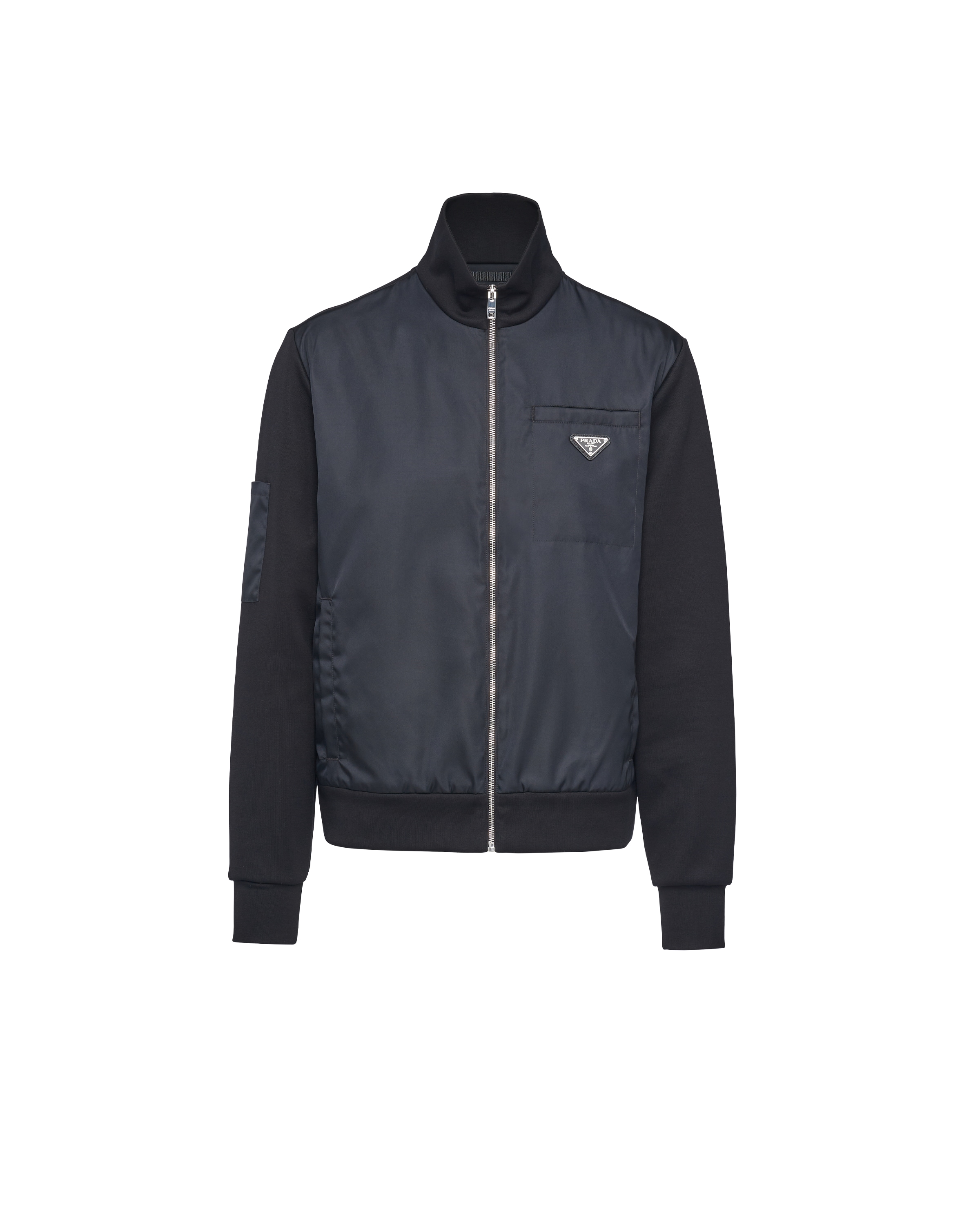 Prada Felpa Con Dettagli Re-nylon, Uomo, Nero/nero, Taglia S