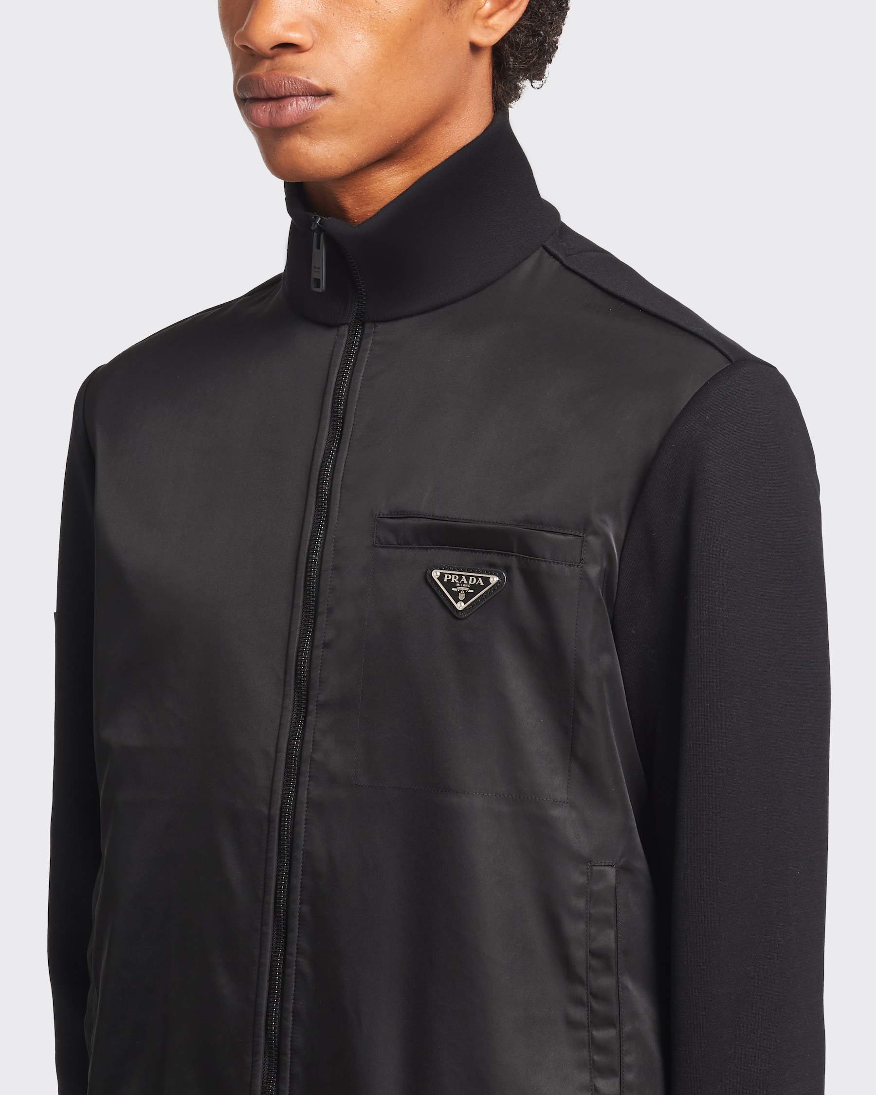 Black/black Fleece Jacket With Re-nylon Details | PRADA