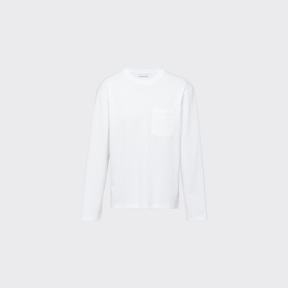 ホワイト 長袖 コットン Tシャツ | Prada