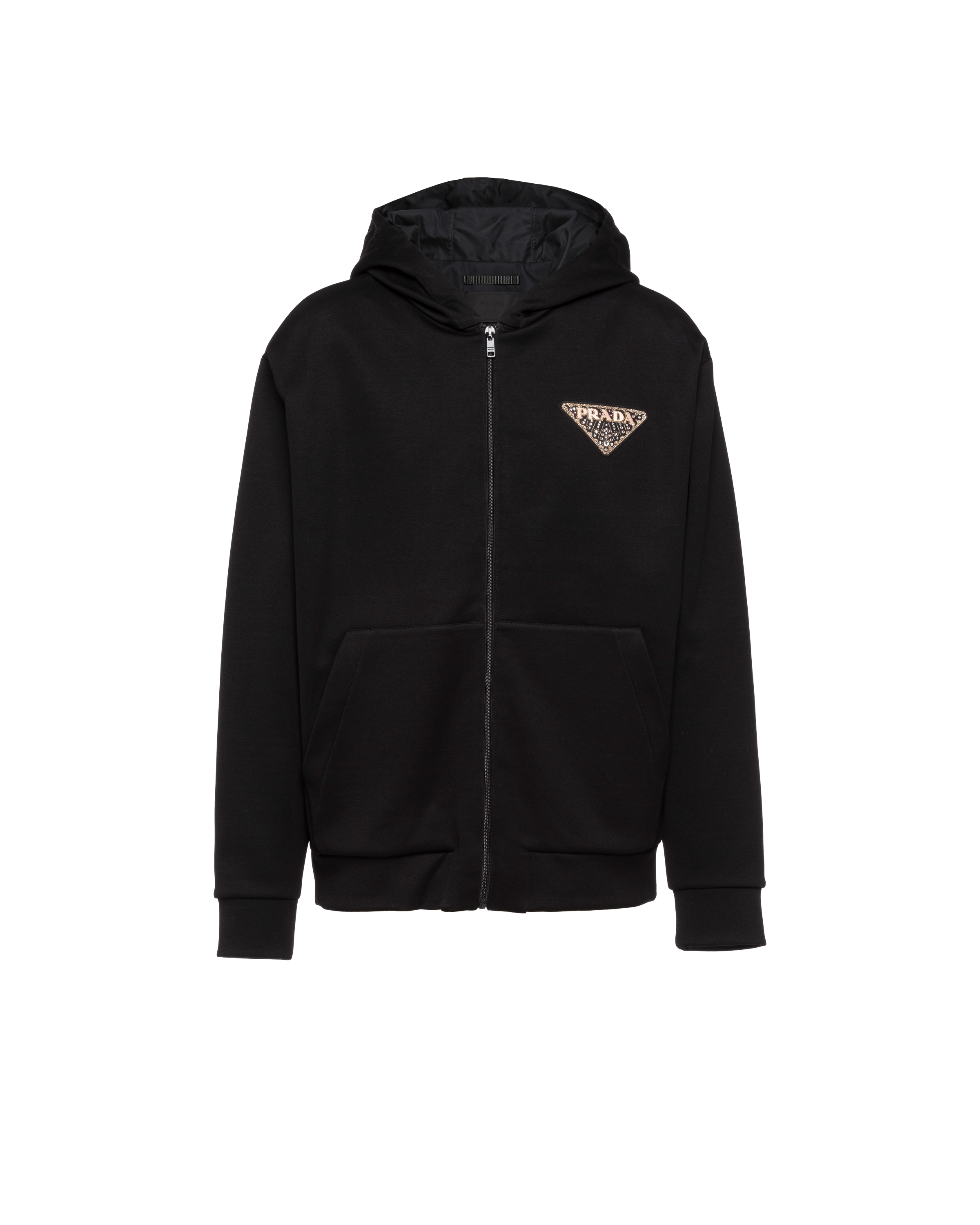 Prada Technical Fabric And Re-nylon Hoodie In F0002 Black