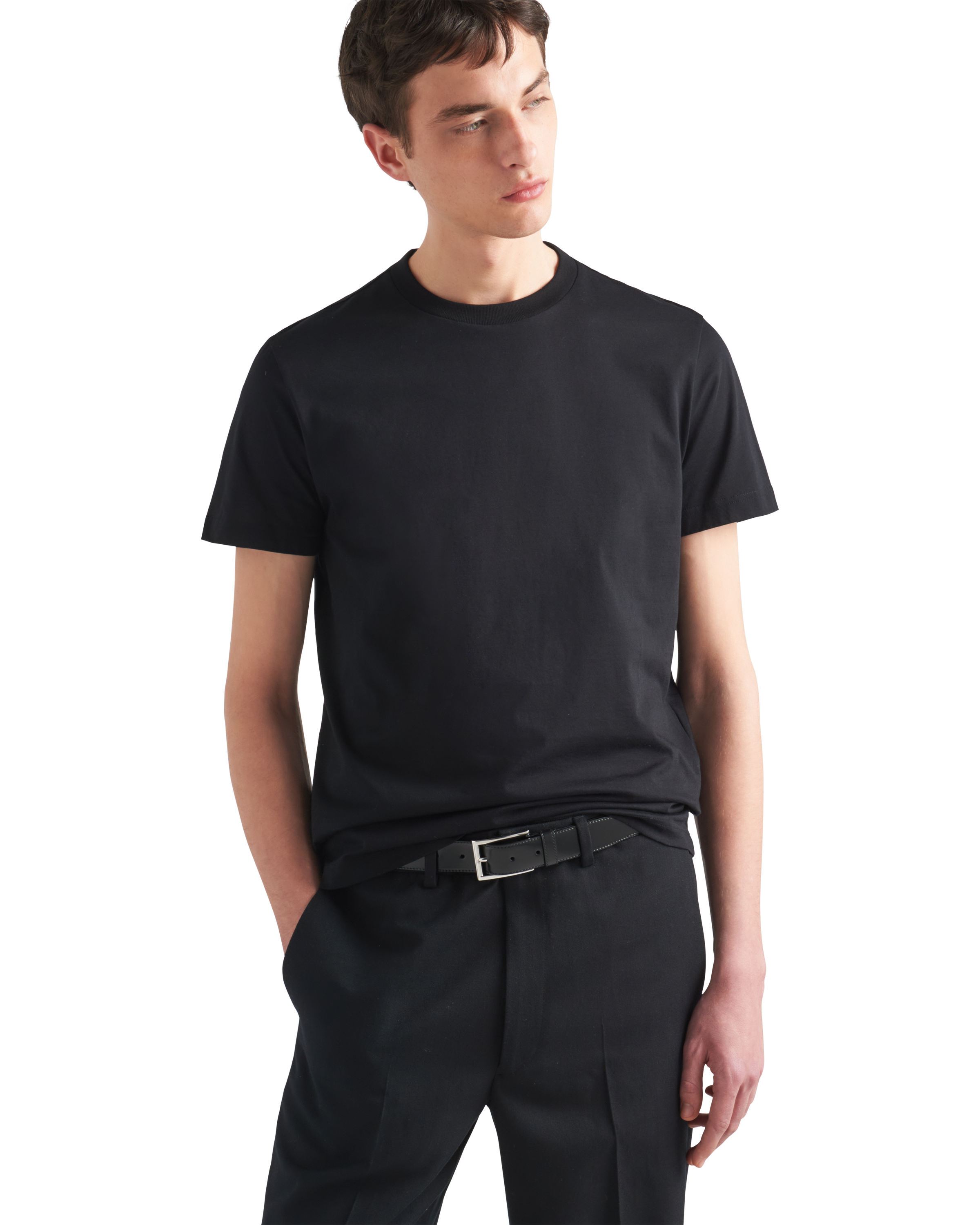 Prada Stretch Cotton T-shirt In Schwarz