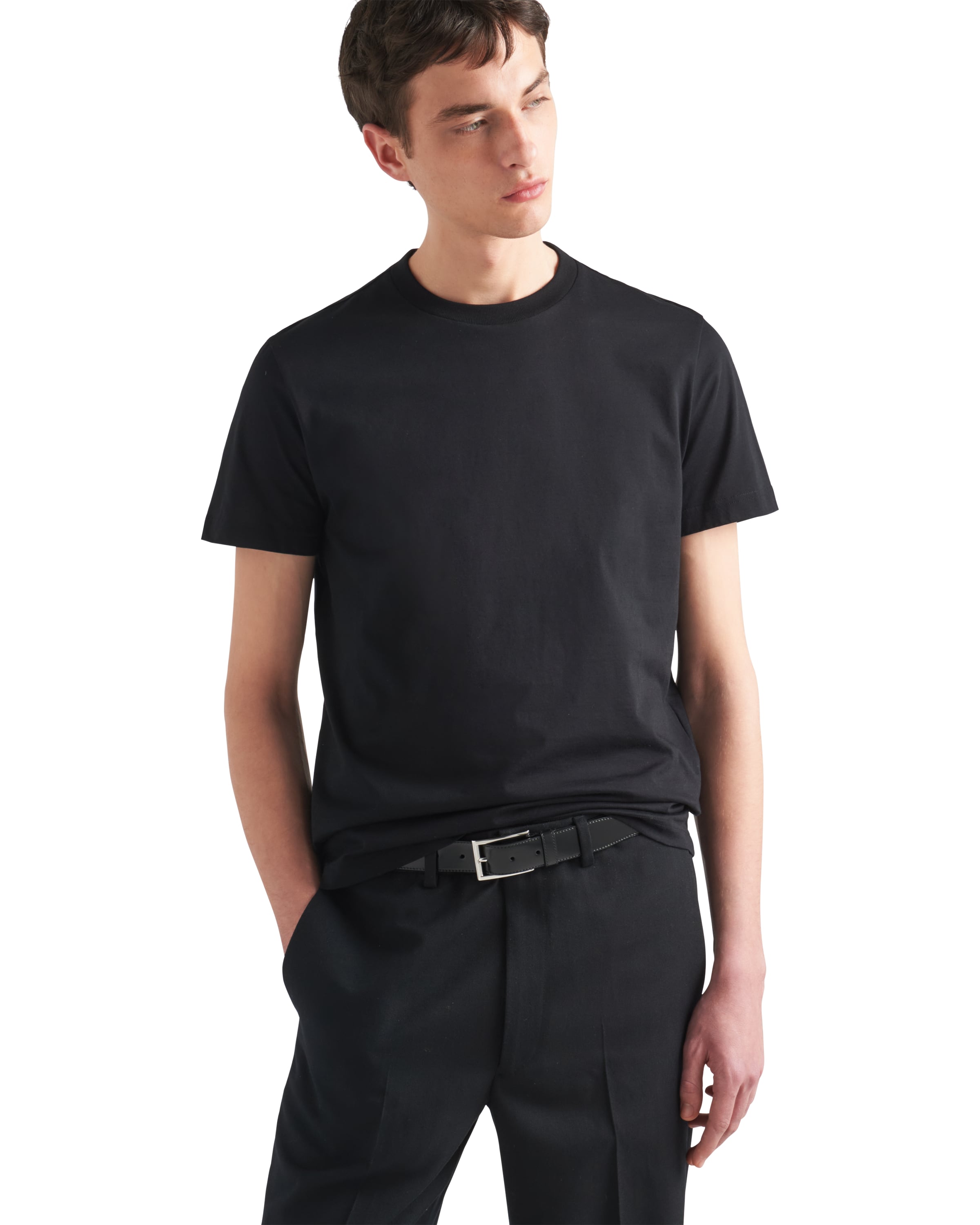 Prada Cotton Triangle T-shirt In Schwarz