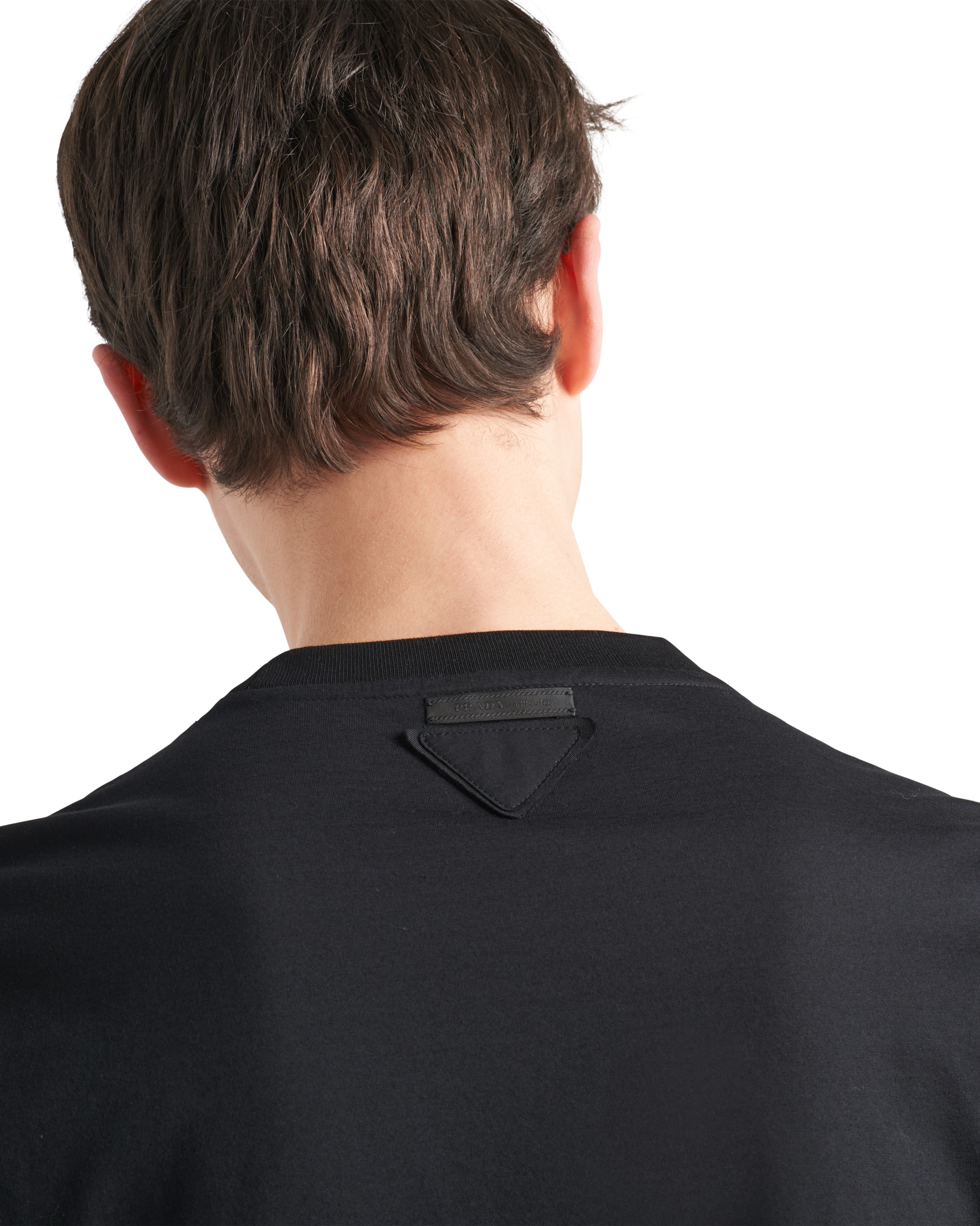 Prada Cotton Triangle T-shirt In Schwarz