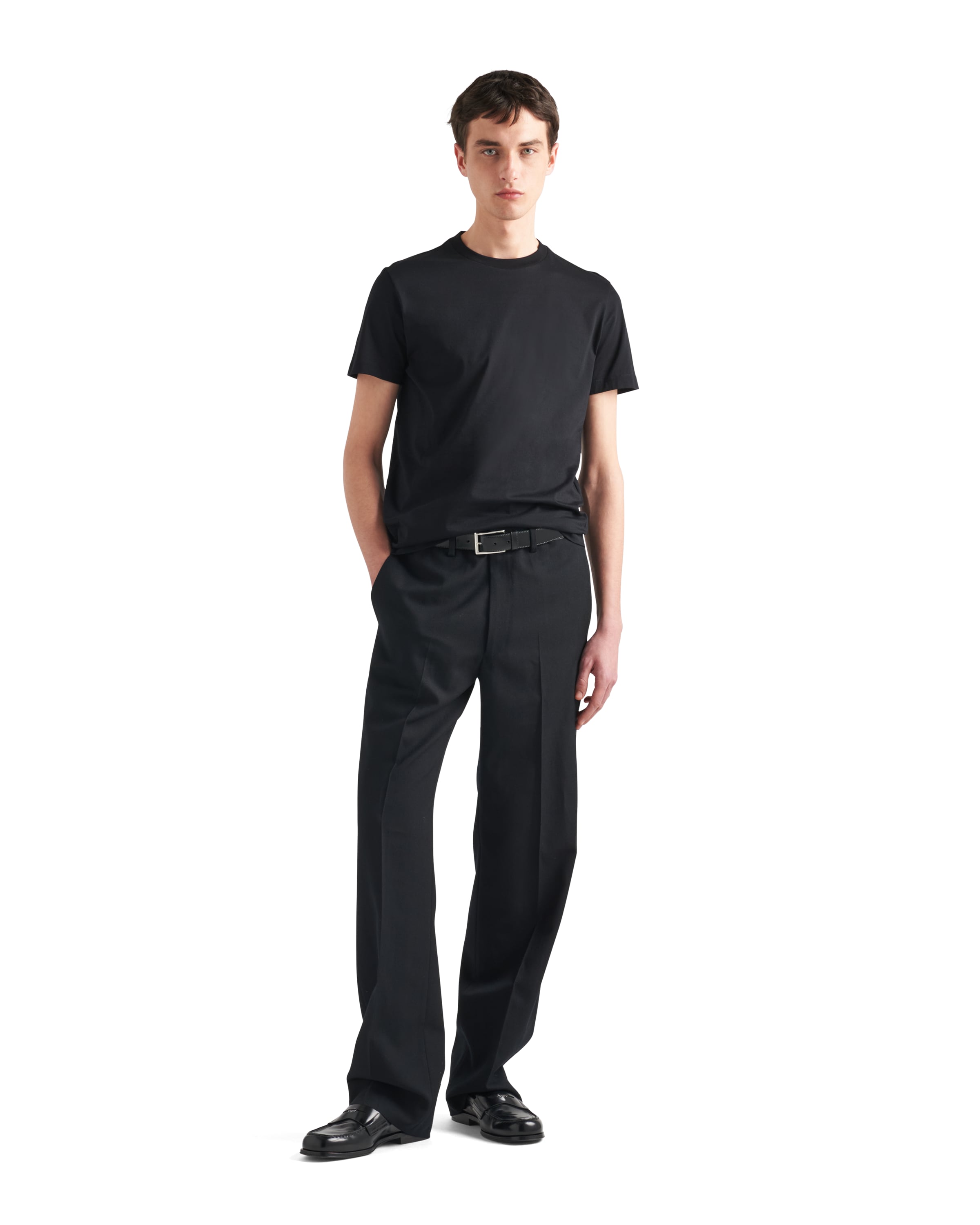 Prada Cotton Triangle T-shirt In Schwarz