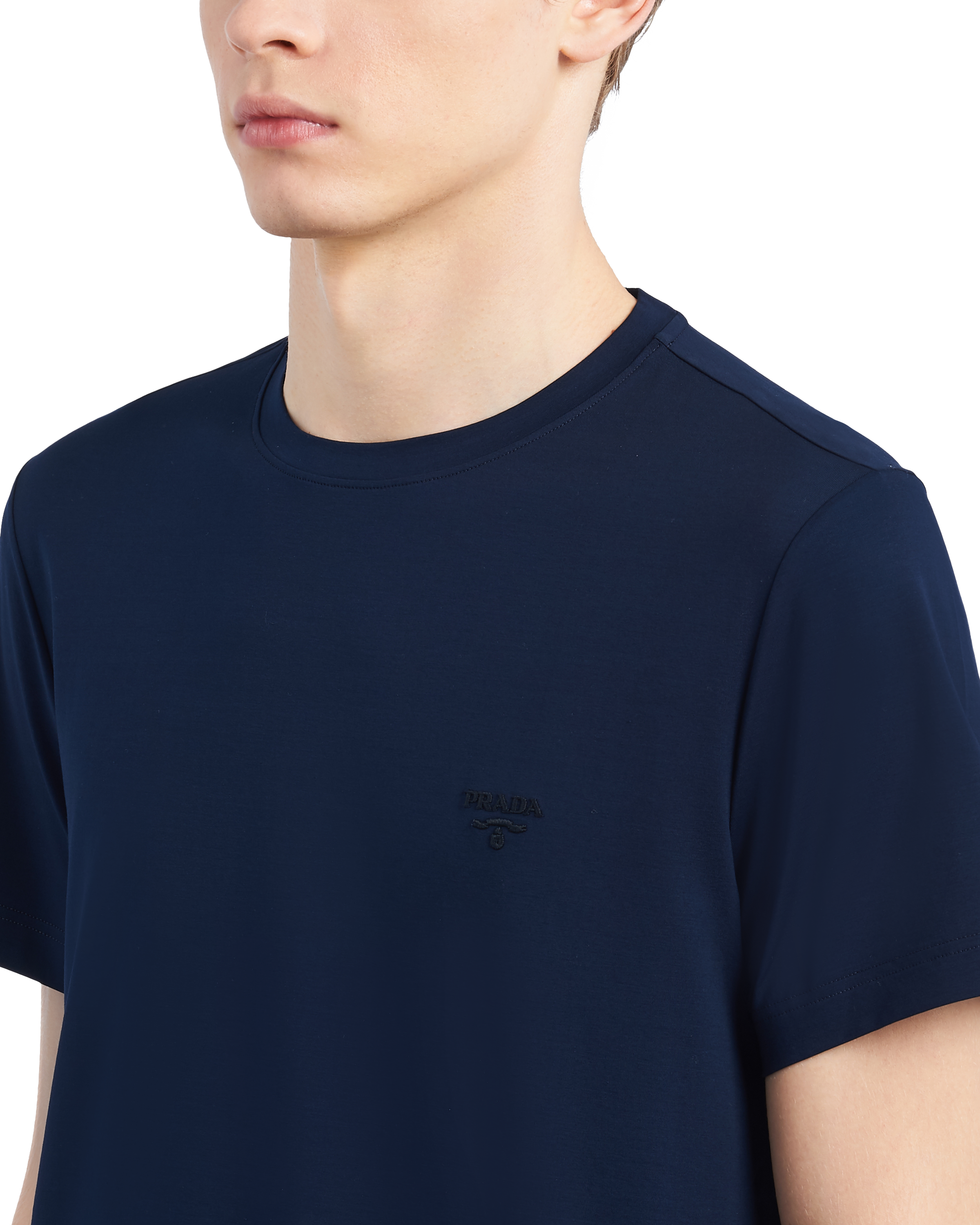 ネイビー ストレッチコットン Tシャツ Prada