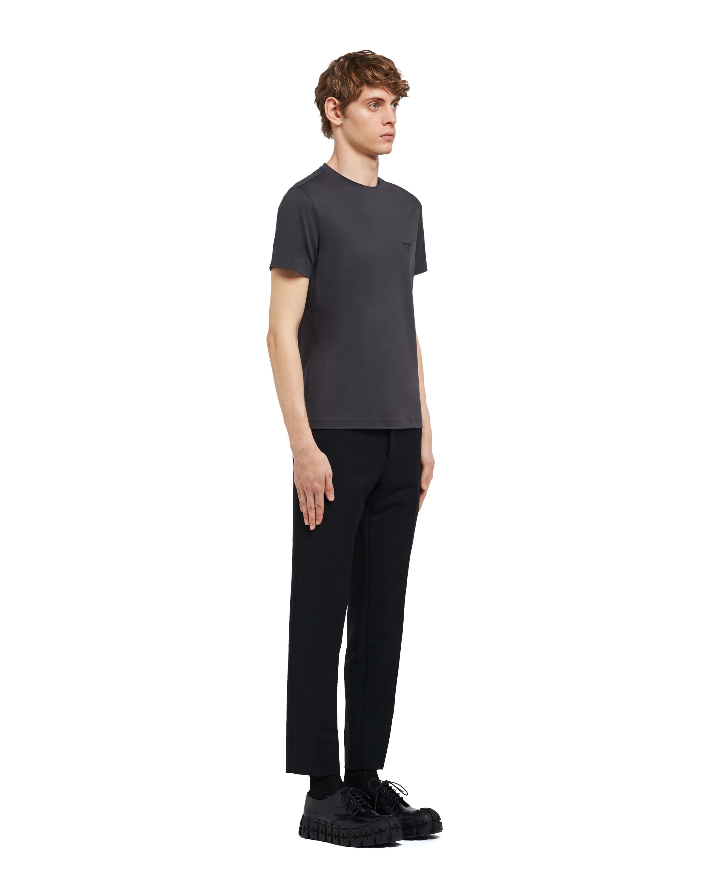 Smoky Gray Stretch Cotton T shirt Prada