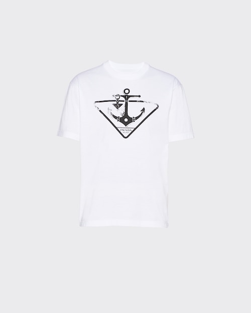 White Printed cotton T-shirt | Prada