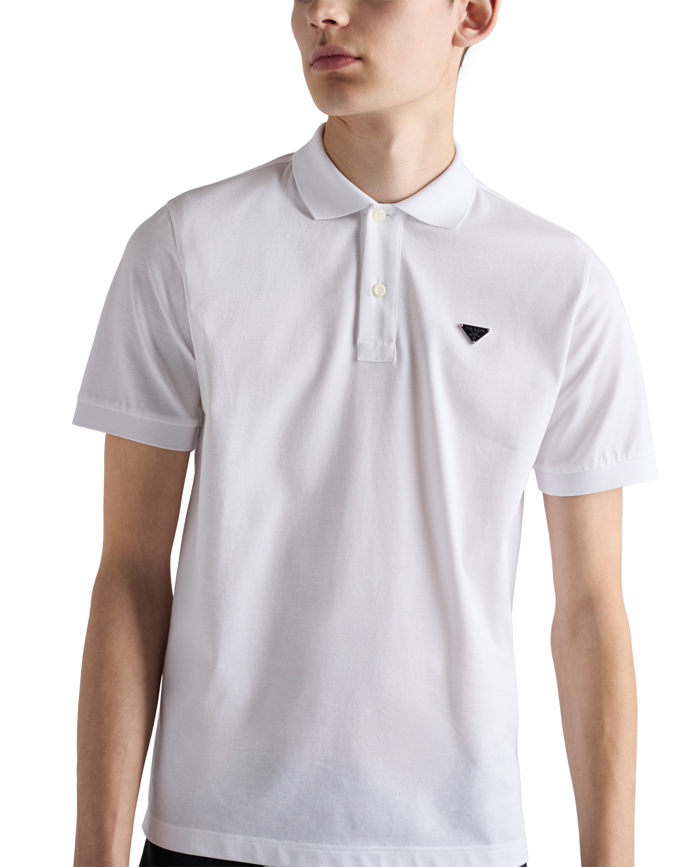 Prada Triangle Logo Polo T-shirt In White