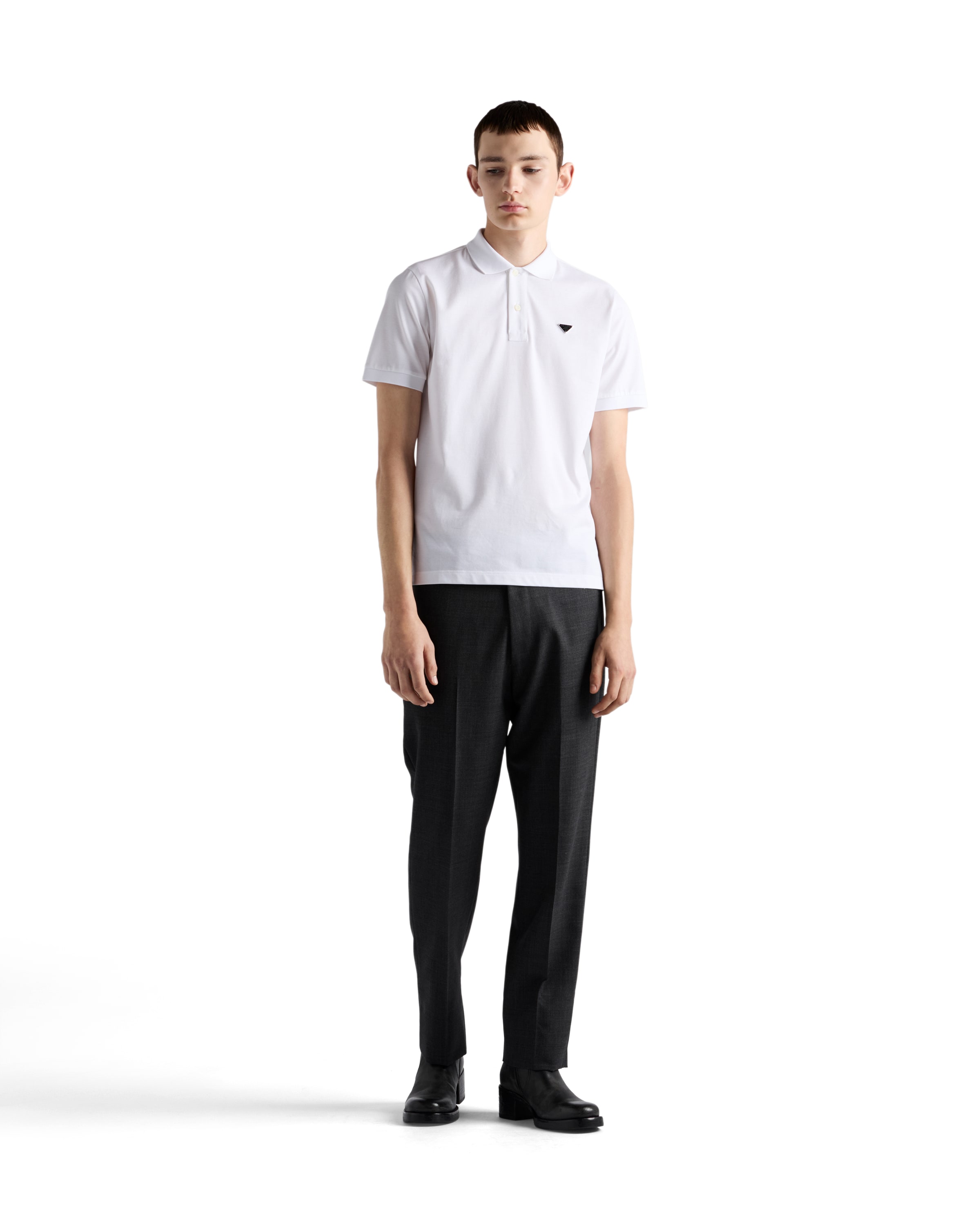 Prada Triangle Logo Polo T-shirt In White