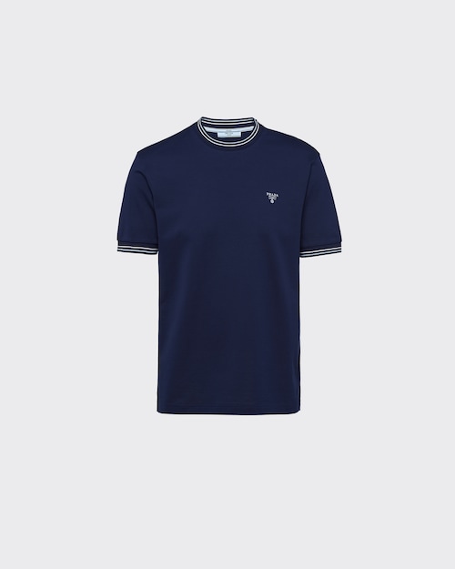 Baltic Blue Cotton piqué T-shirt | Prada