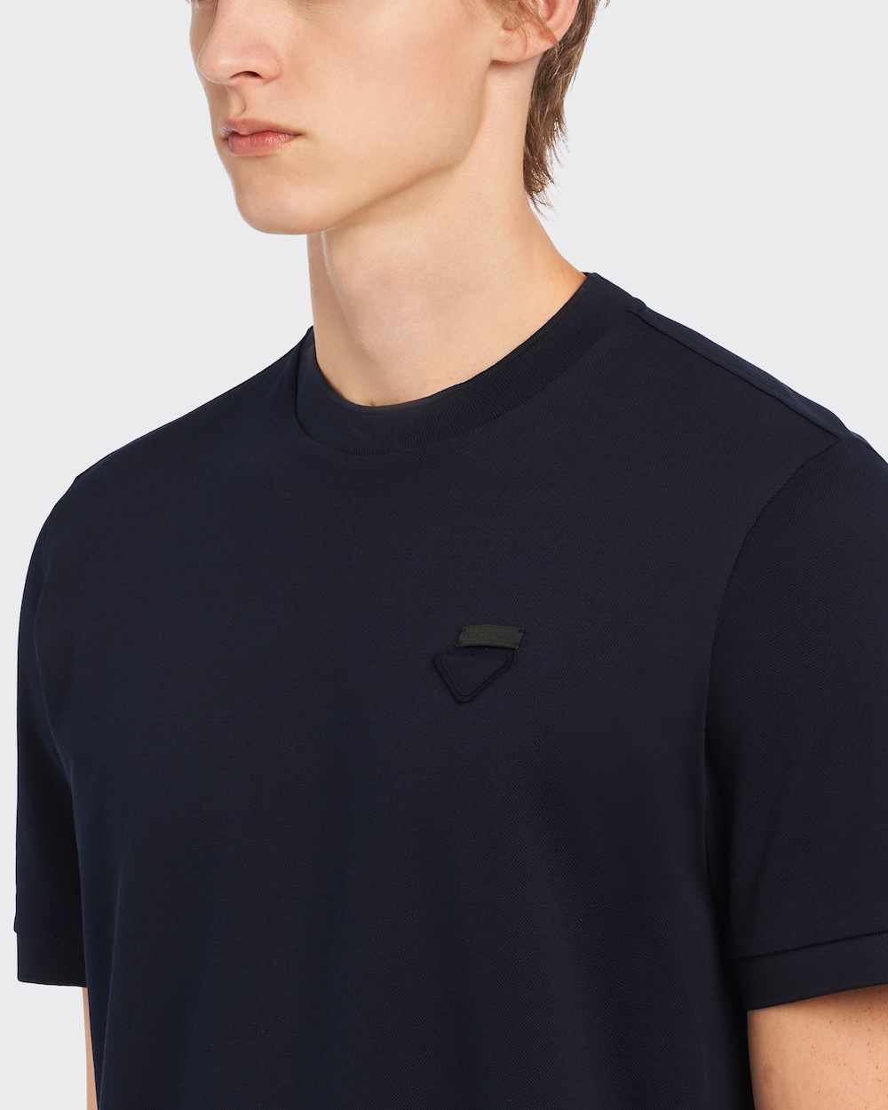 Navy Cotton piqué T-shirt | Prada