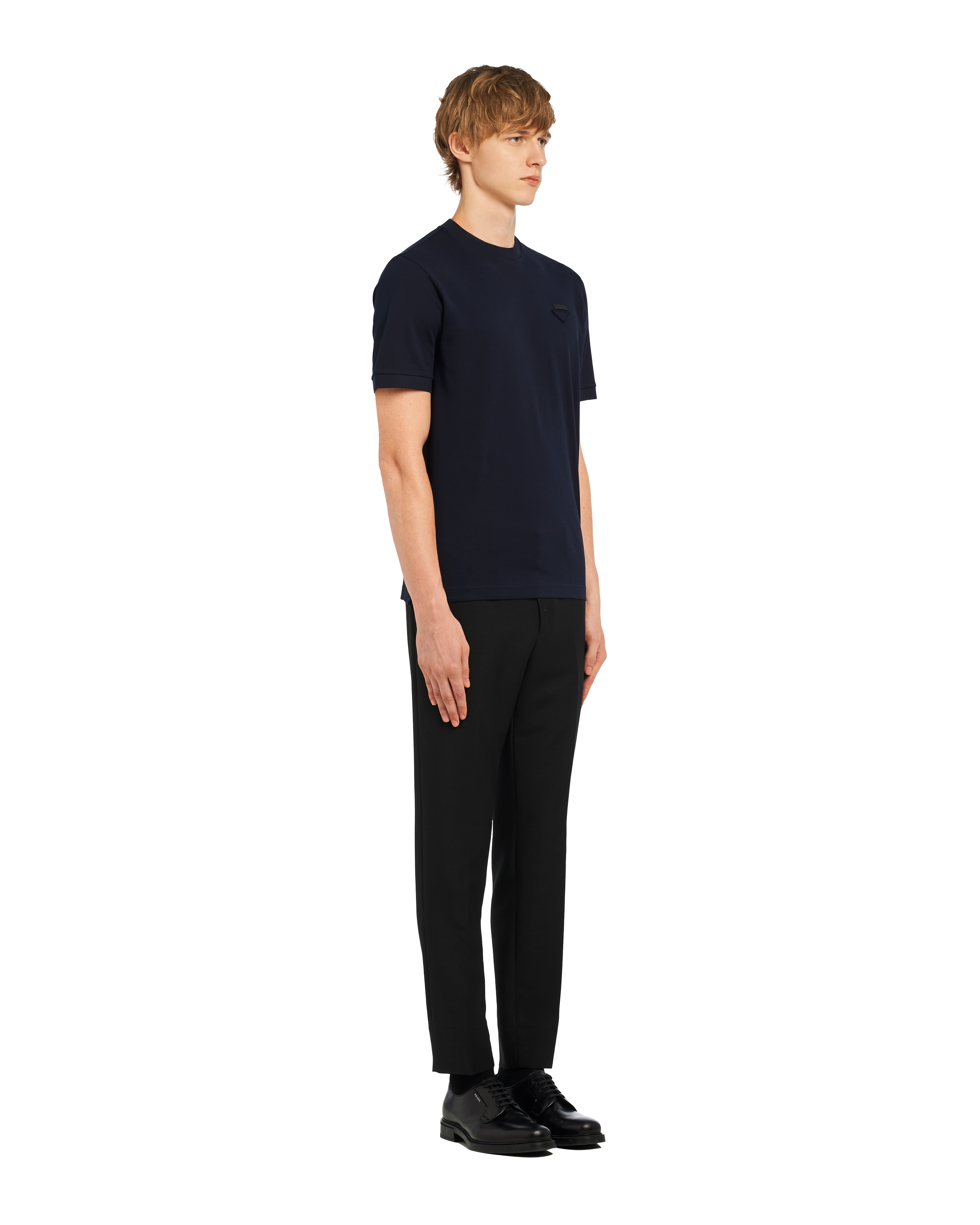 Navy Cotton piqué T-shirt | Prada