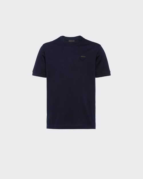Navy Cotton piqué T-shirt | Prada