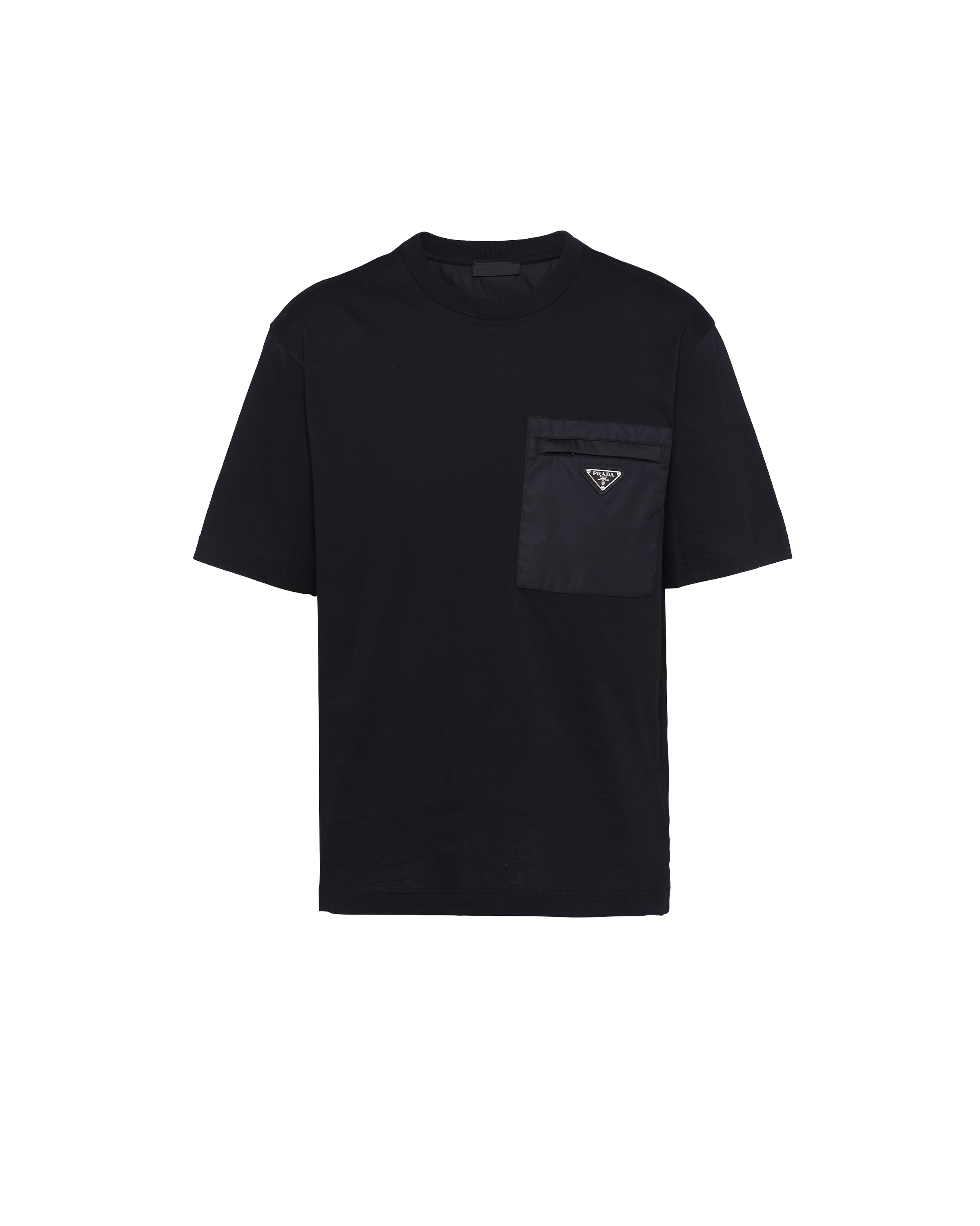 Prada Mens Black Re-nylon Logo-plaque Cotton-jersey T-shirt Xxl In Black