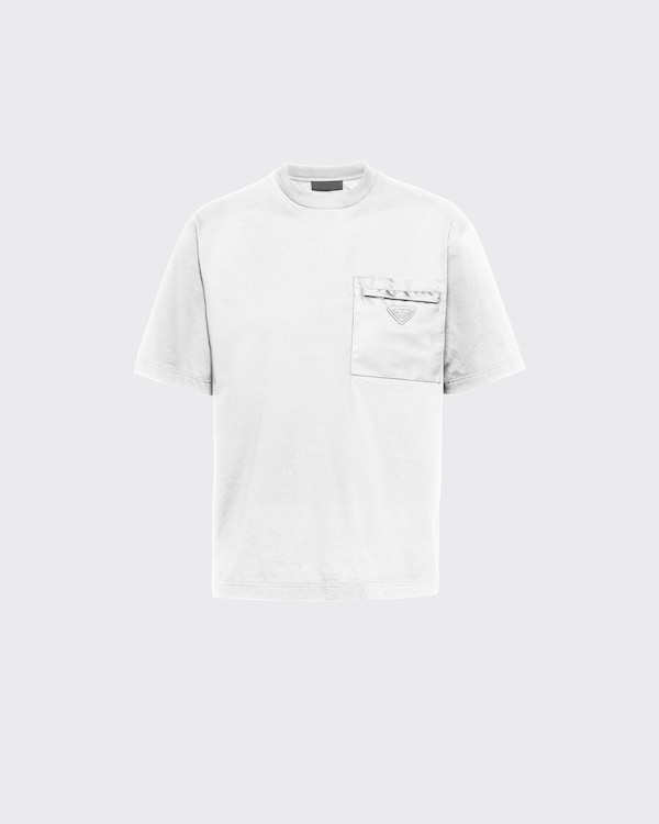 White Cotton T-shirt with nylon pocket | PRADA