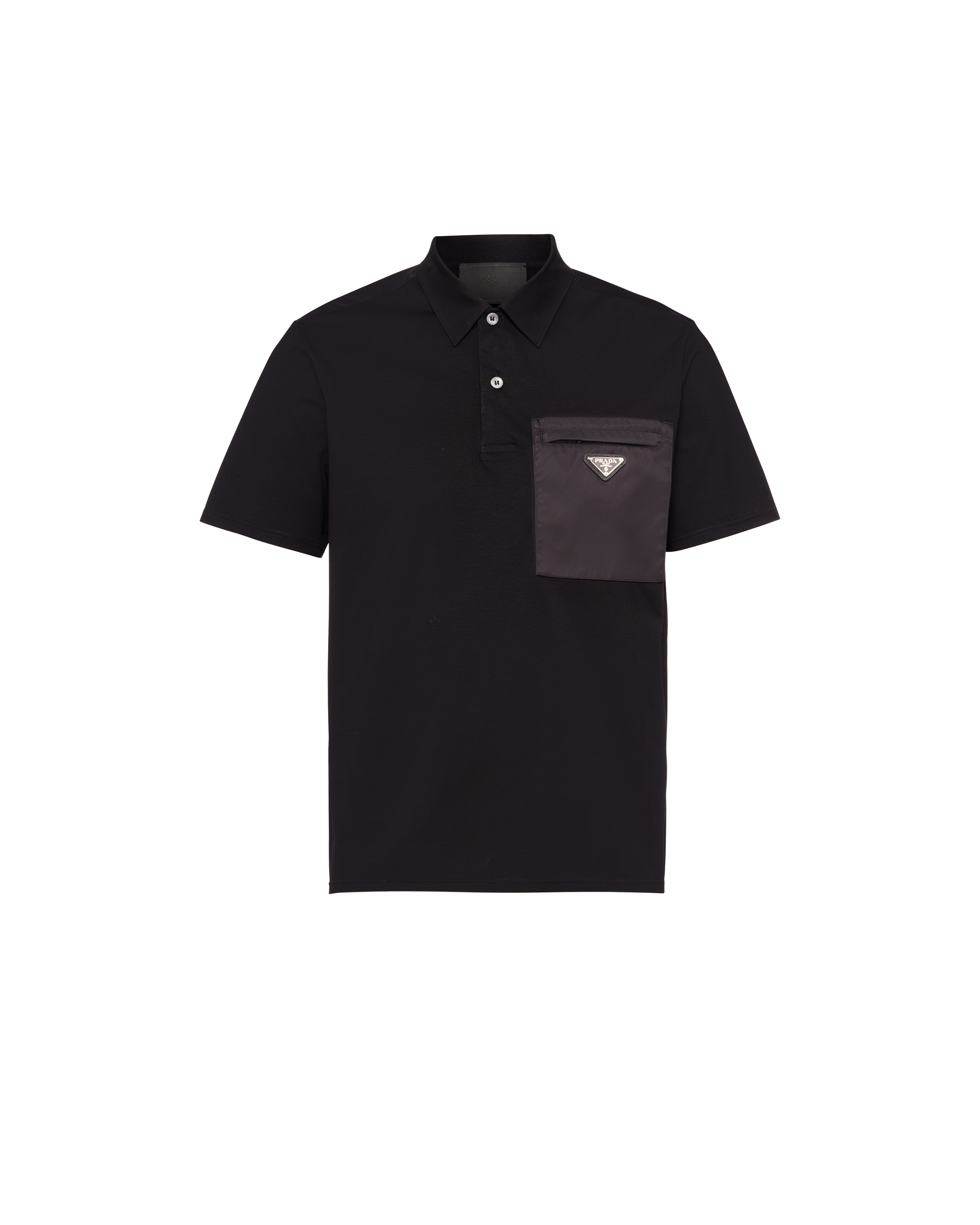 Prada Cotton Bi-material Polo Shirt In Black/black