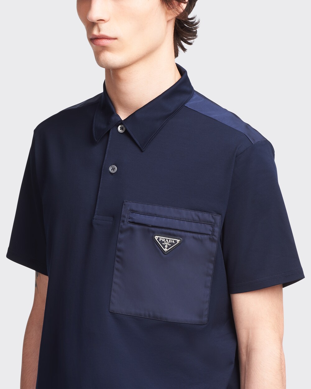 Stretch cotton polo shirt with nylon 