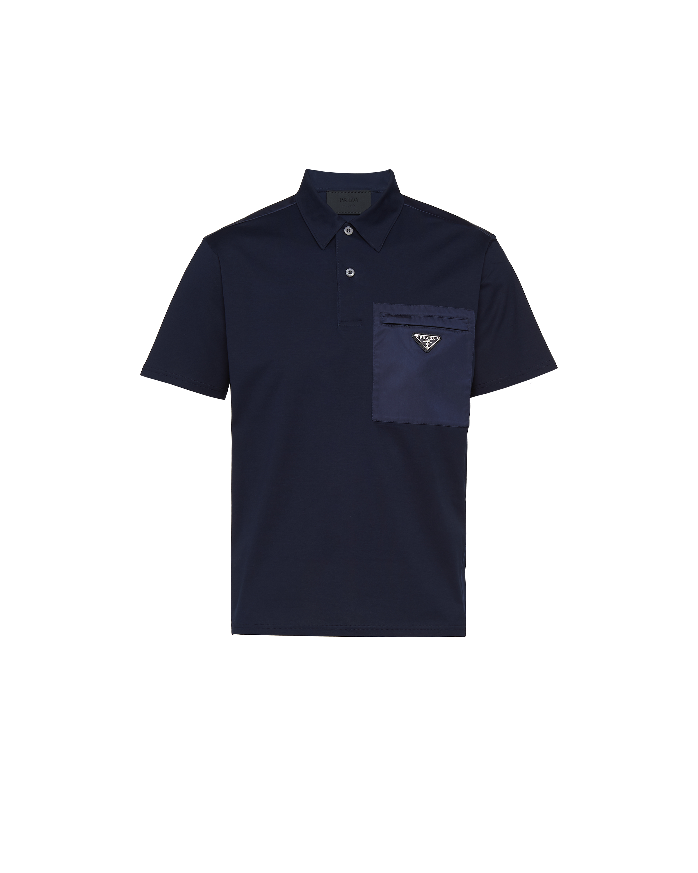 Navy Blue/navy Blue Stretch cotton polo shirt with nylon details