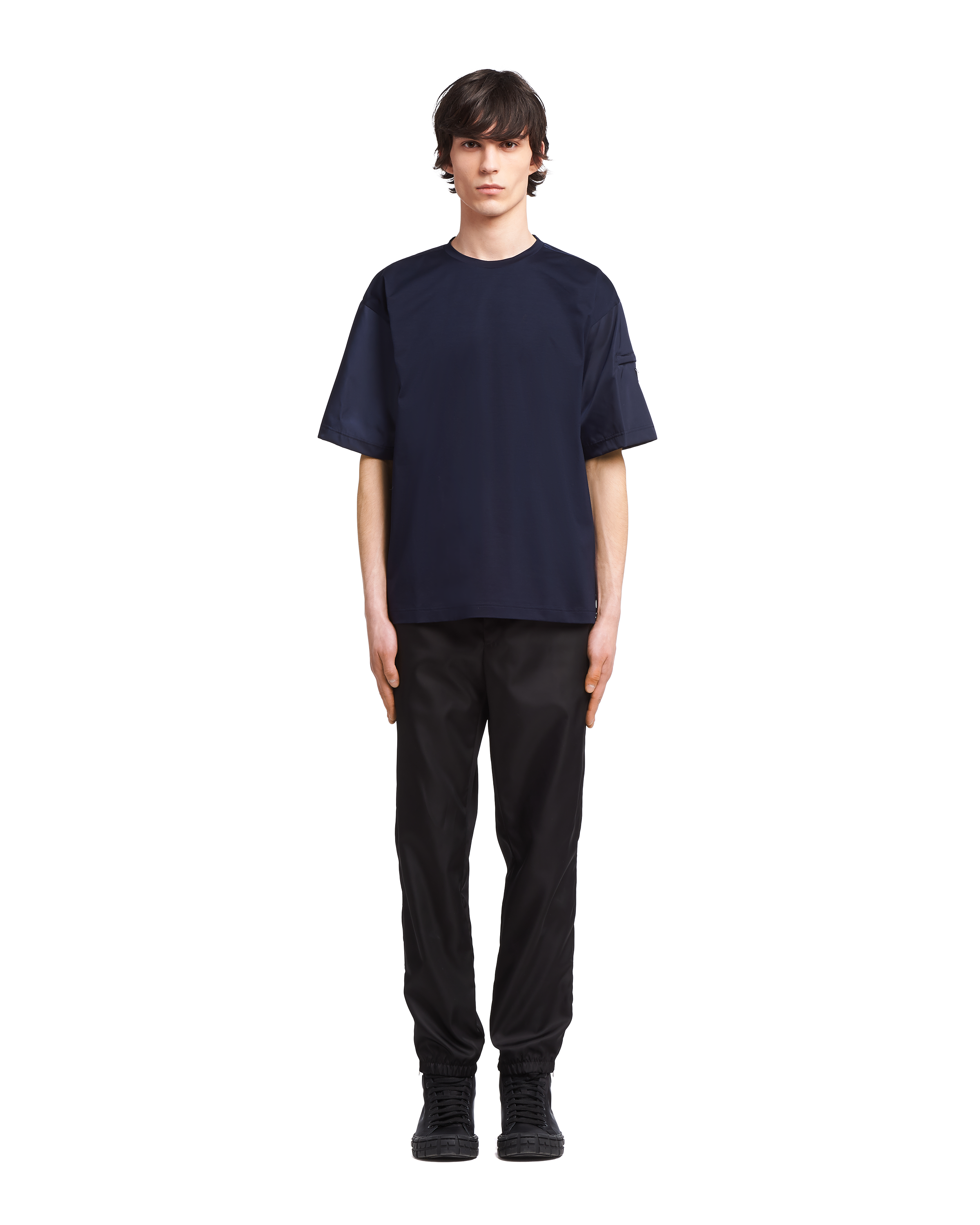【楽天カード分割】 Navy Blue/Navy Blue Stretch cotton T-shirt with Re-Nylon トップス