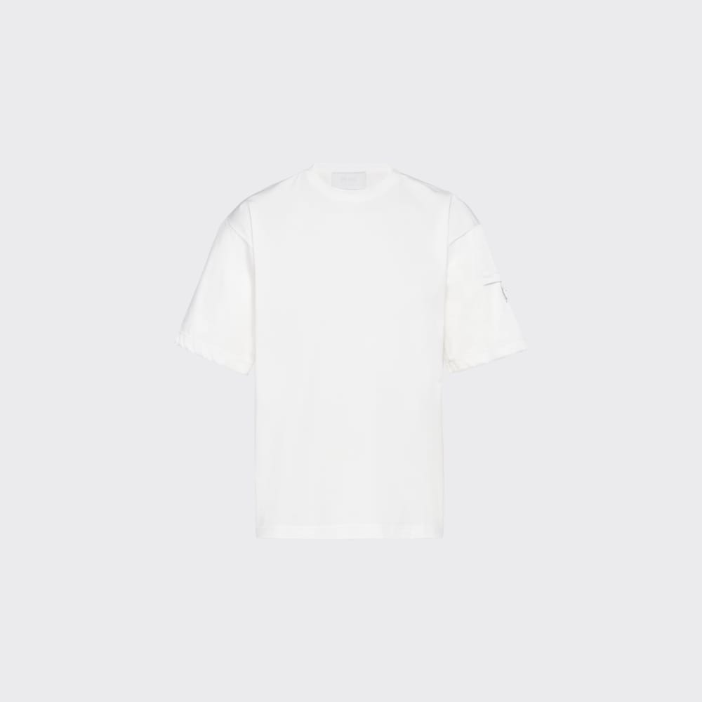 Prada Stretch cotton T-shirt with nylon details 1