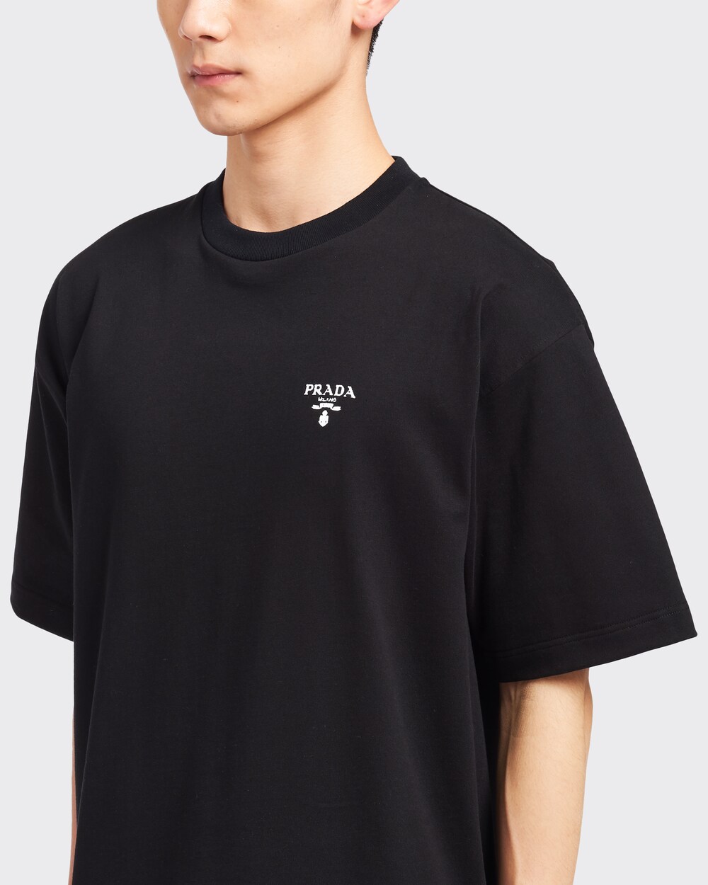 black Cotton T-Shirt with nylon details 