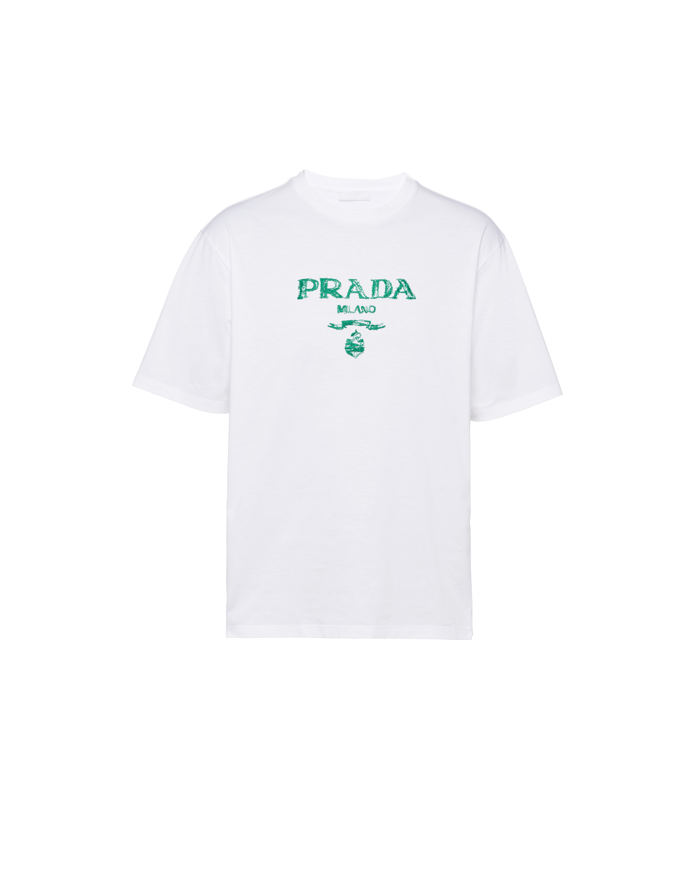 Prada Cotton T shirt In White emerald Green ModeSens