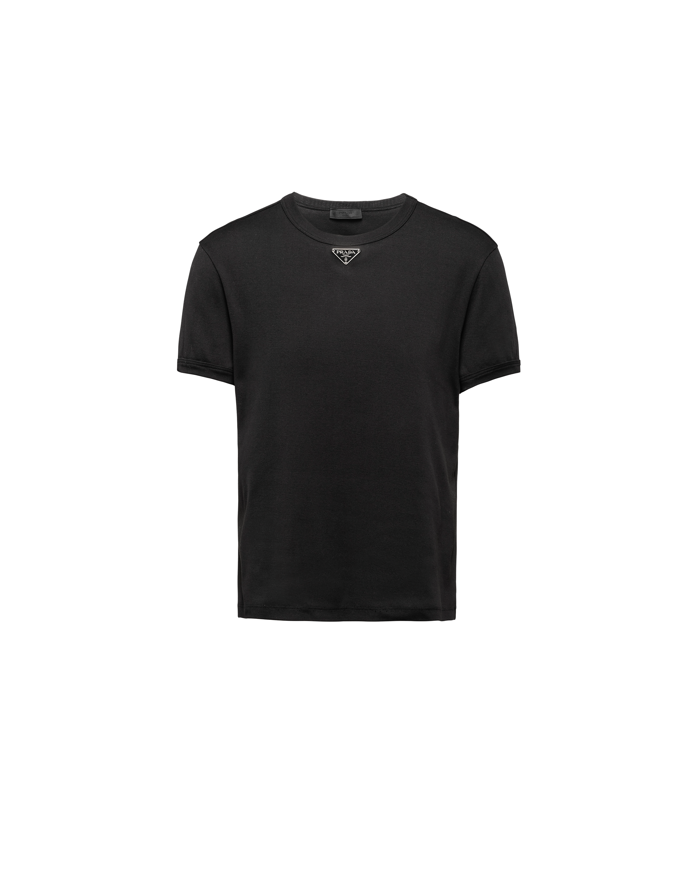 Prada Black Cotton T-shirt With Minimalist Design And Logo Detail In Black