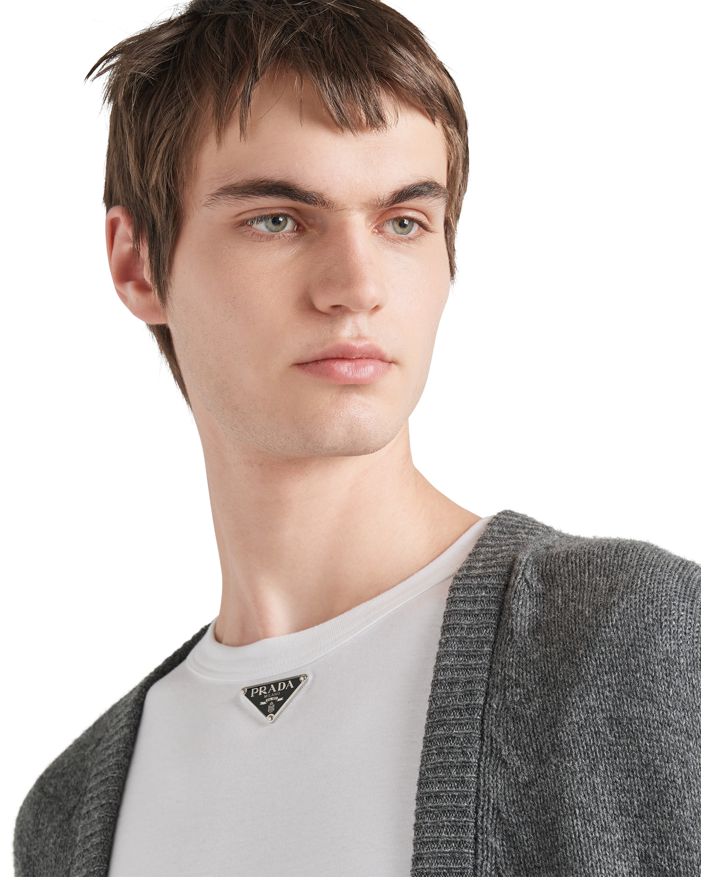 Prada Men White Triangle Logo T-shirt In White