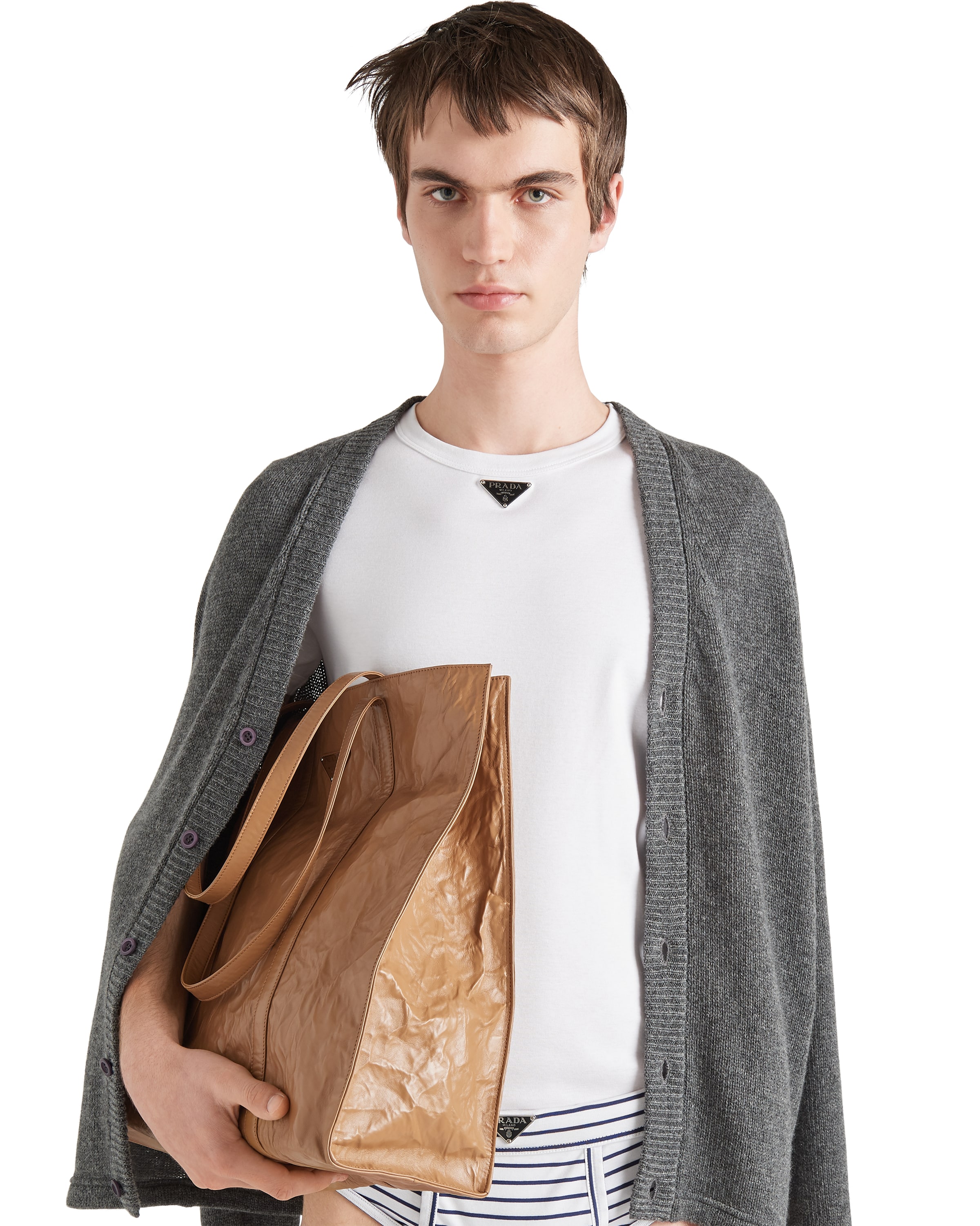 Prada Men White Triangle Logo T-shirt In White