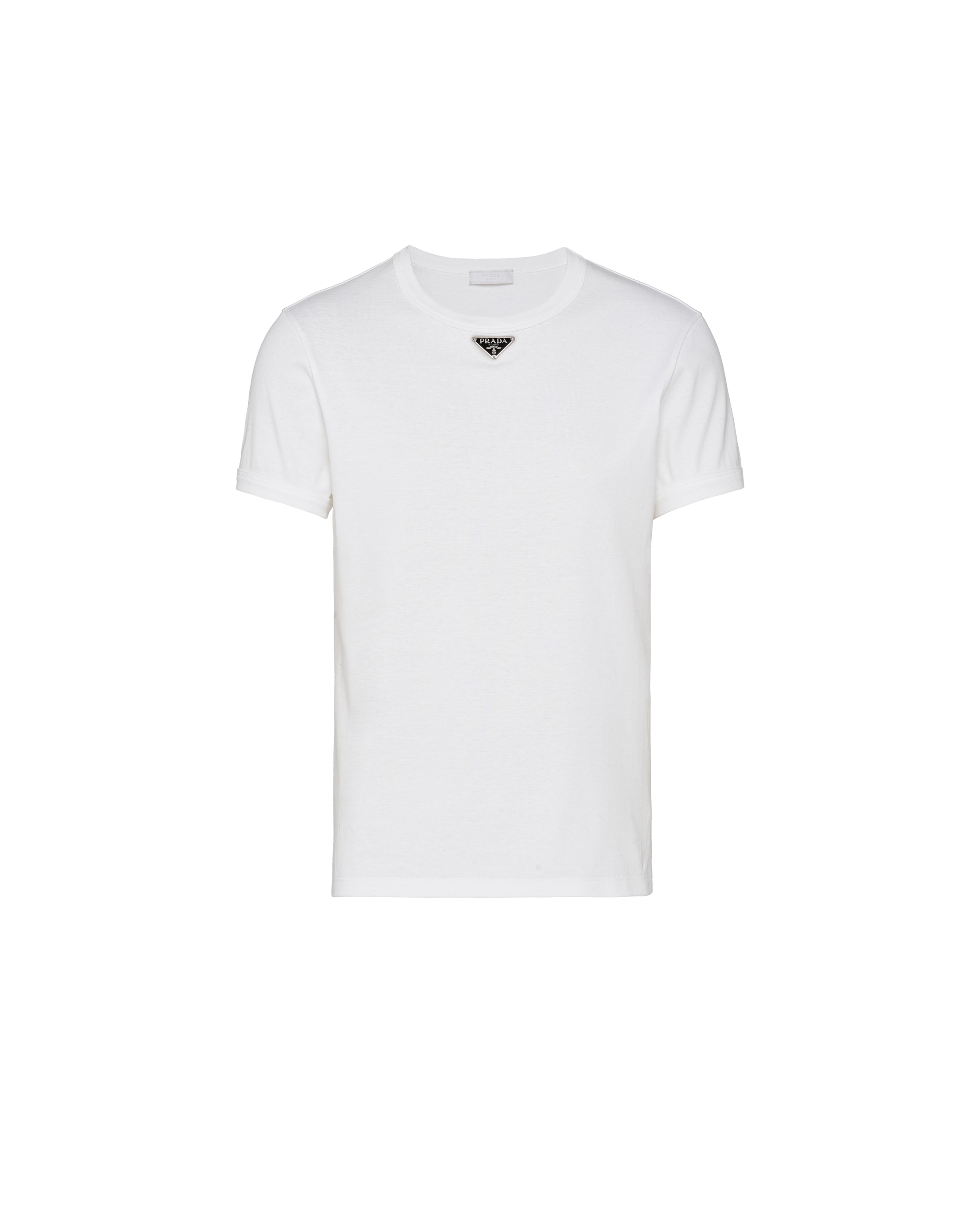 Prada Men White Triangle Logo T-shirt In White