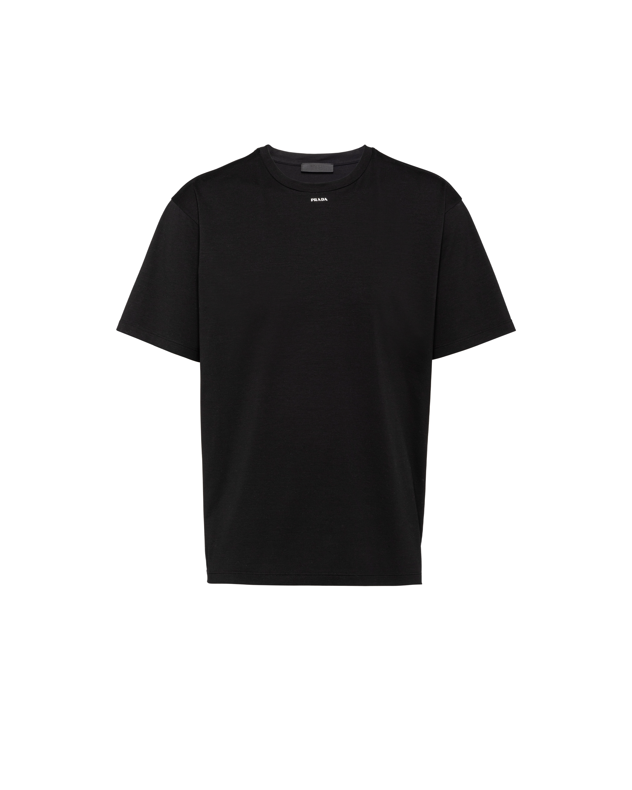 Prada Black Cotton T-shirt With Minimalist Design And Logo Detail In Black