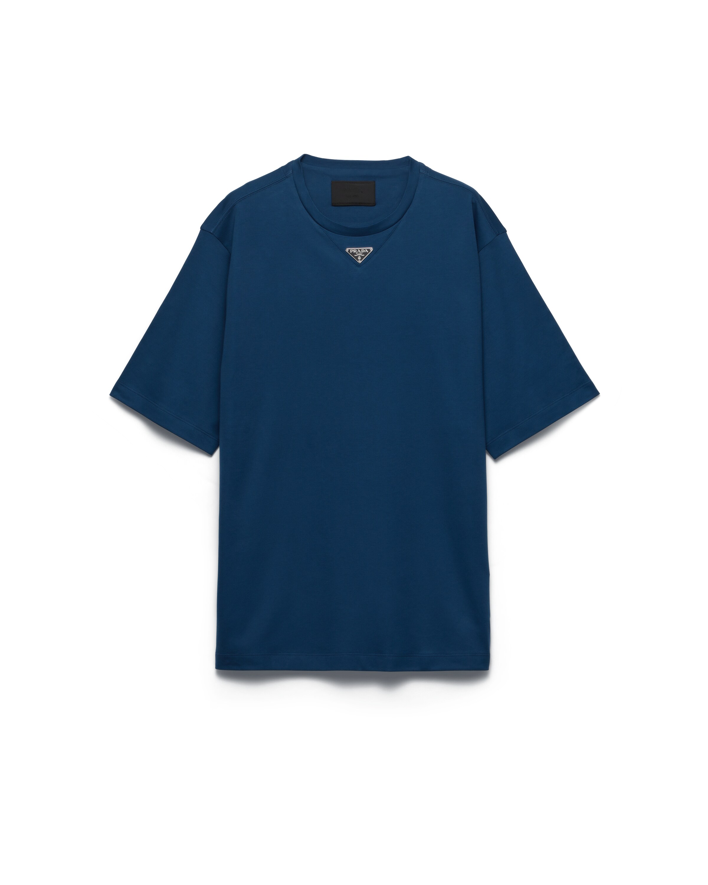 Prada Triangle Logo Cotton T-shirt In Aviator Blue